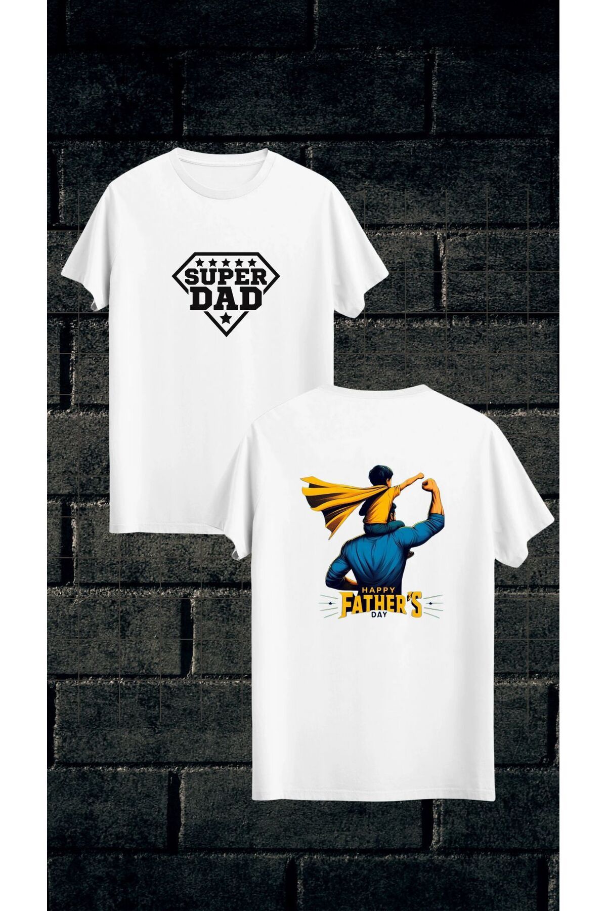 Qool Collection Super Dad Çift Taraf Baskılı T-shirt