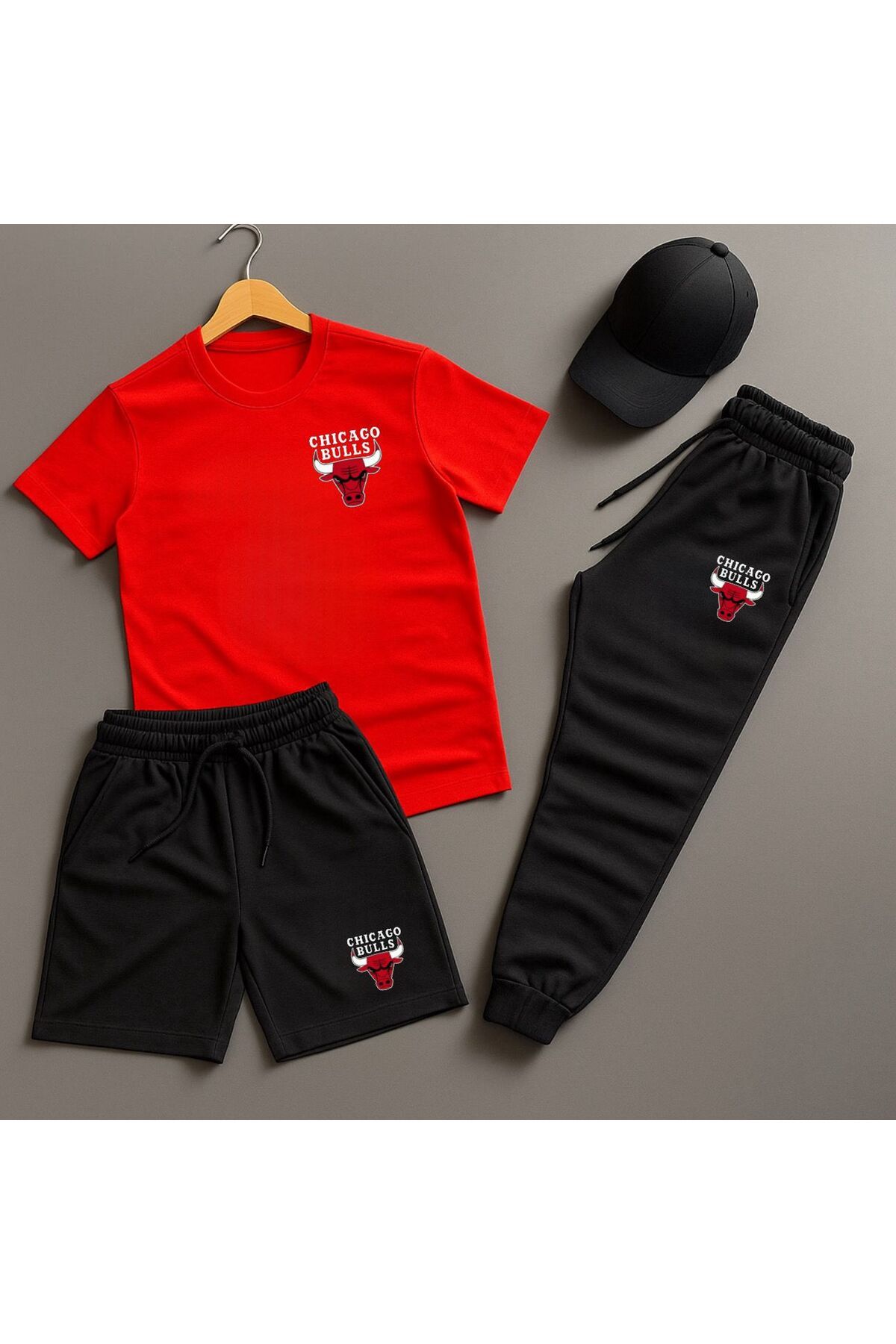 NEW TRENDY COLLECTİON Boğa Logolu Spor Kombin – Yeni Sezon Tasarım Şehir Stilini Yansıtan 3'lü Takım
