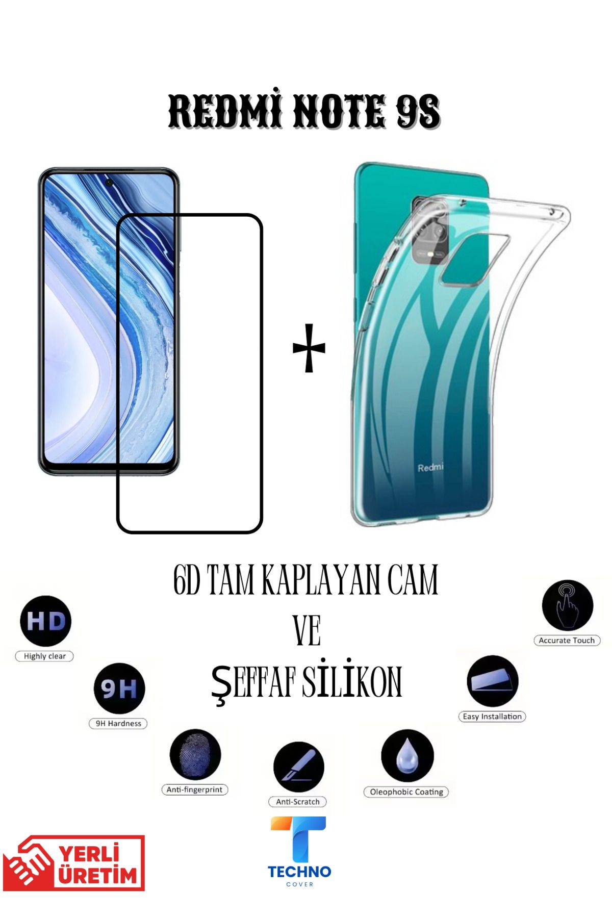 foxpower Redmi Note 9s 6D Tam Kaplayan Ekran Koruyucu ve Şeffaf Kılıf 2li Avantajlı Paket