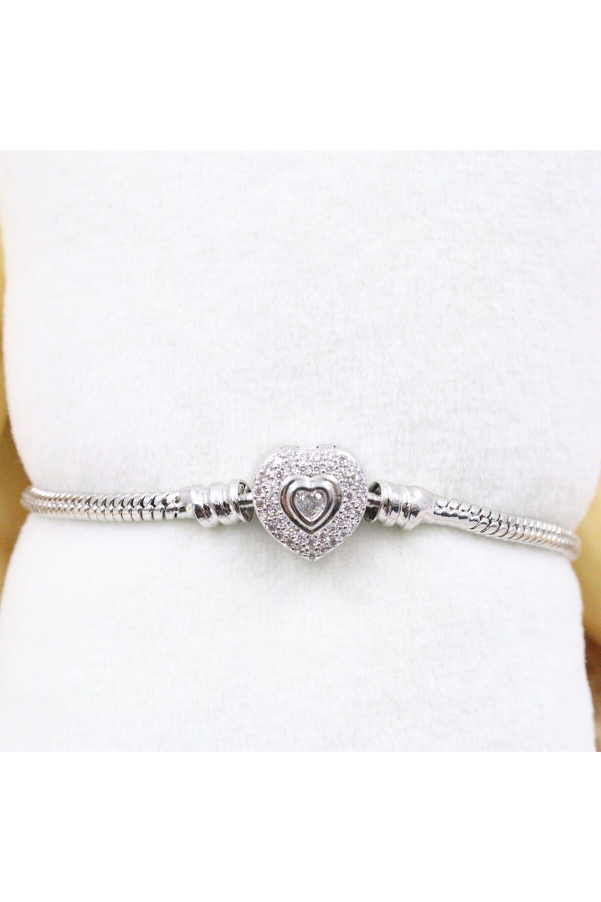 mercanjewelry Silver Zirkon Taşlı Kalp Model Charm Bileklik