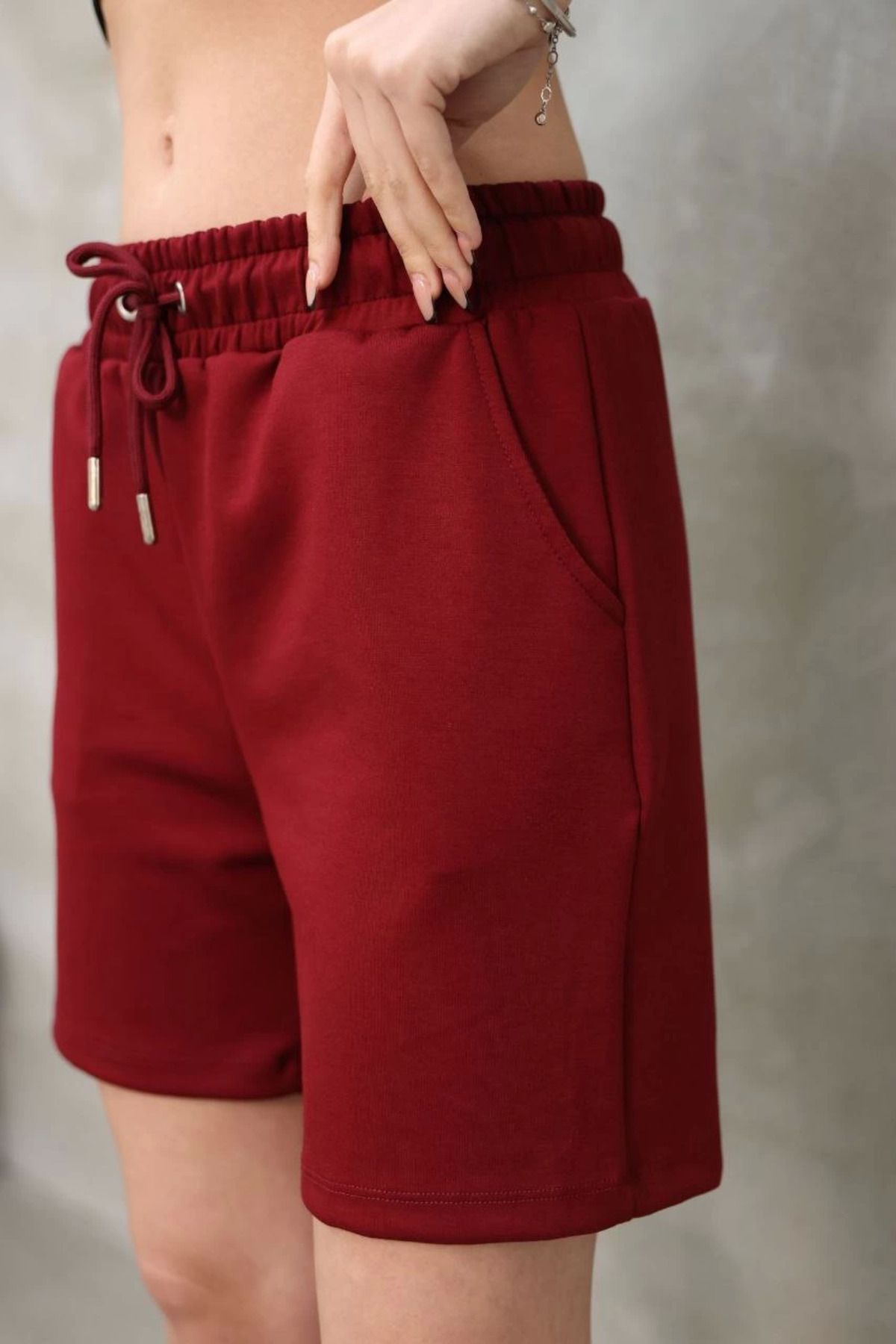 Pink Stil Osy Modal Yumuşak dokulu Kumaş Kadın Kısa Şort - Bordo Pink Stil