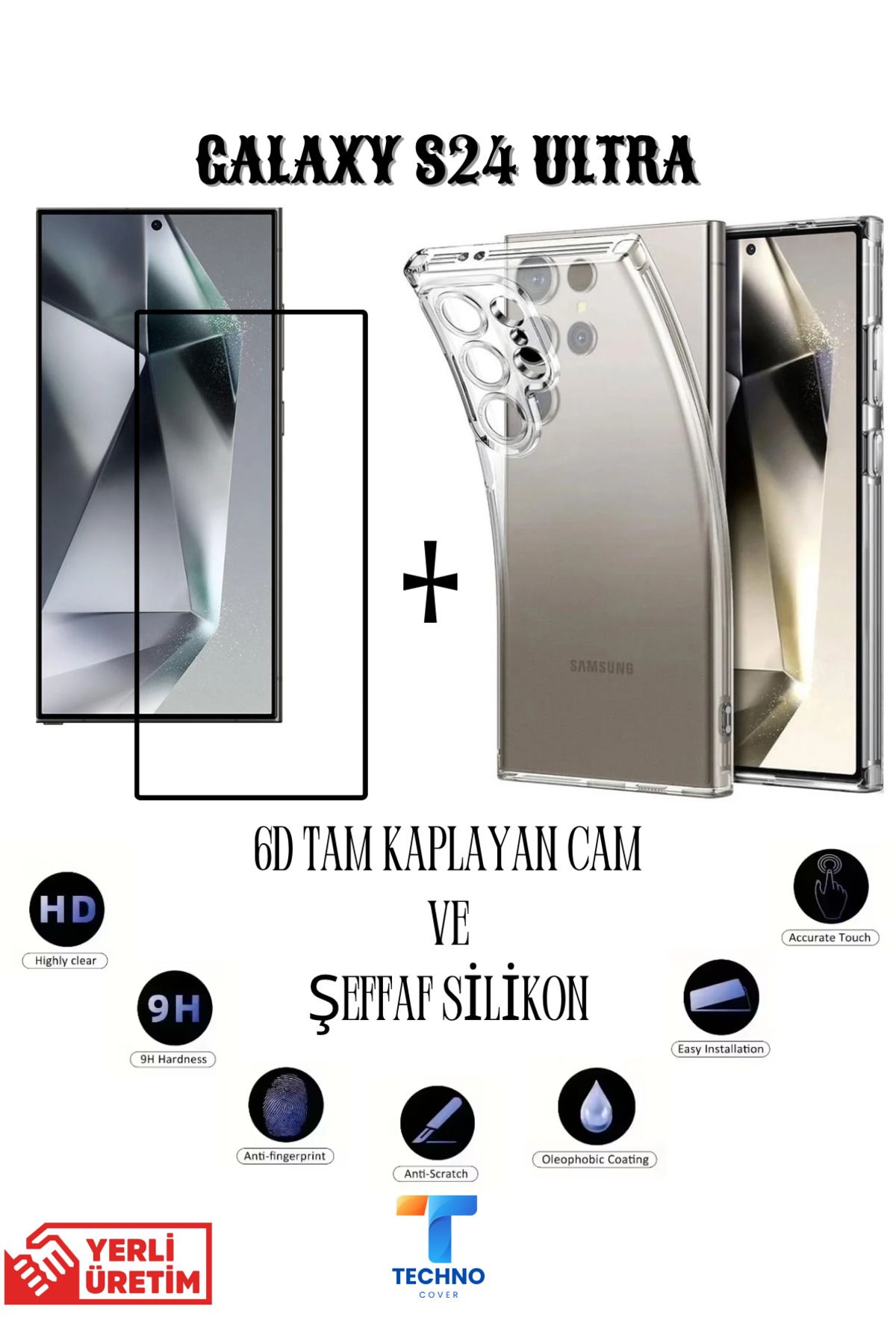 foxpower Samsung S24 Ultra 6D Tam Kaplayan Ekran Koruyucu ve Şeffaf Kılıf 2li Avantajlı Paket
