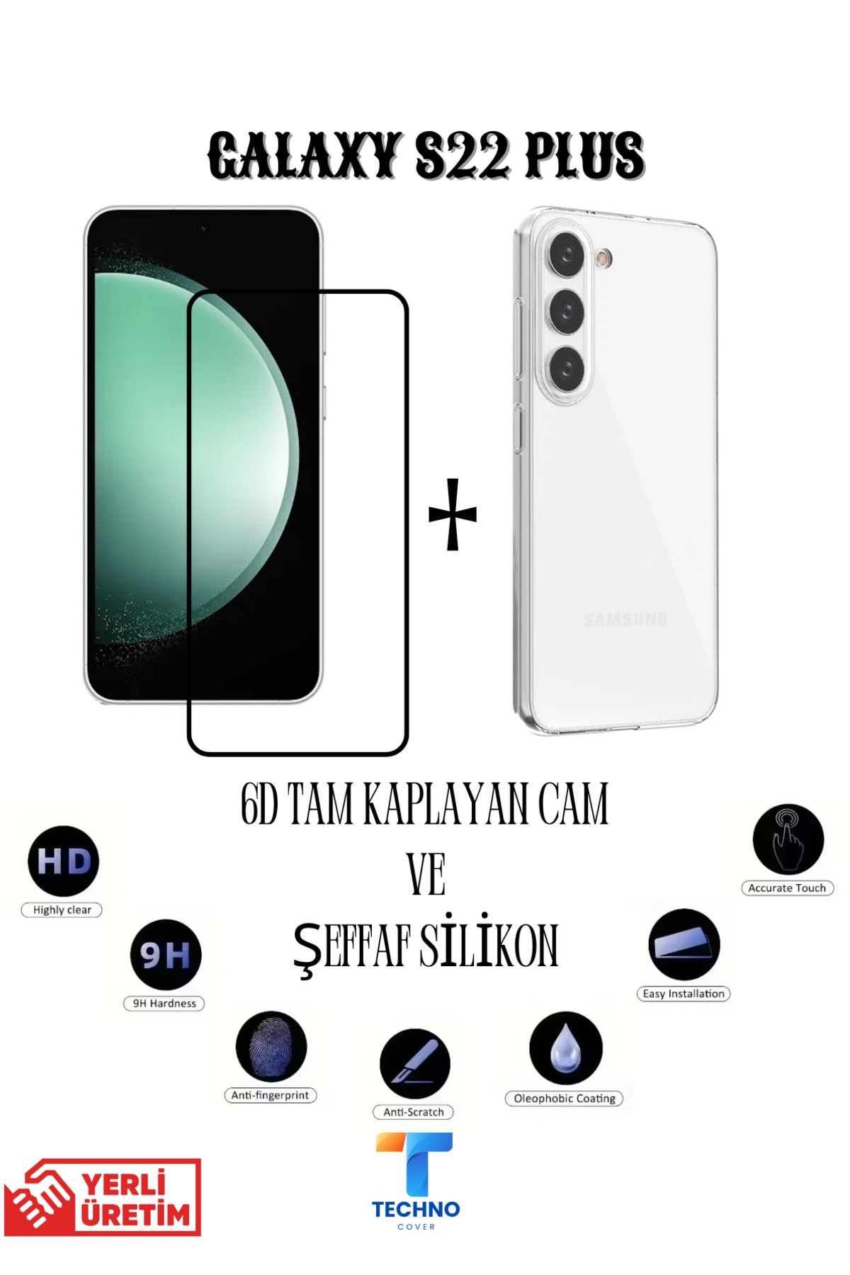 foxpower Samsung S22 Plus 6D Tam Kaplayan Ekran Koruyucu ve Şeffaf Kılıf 2li Avantajlı Paket