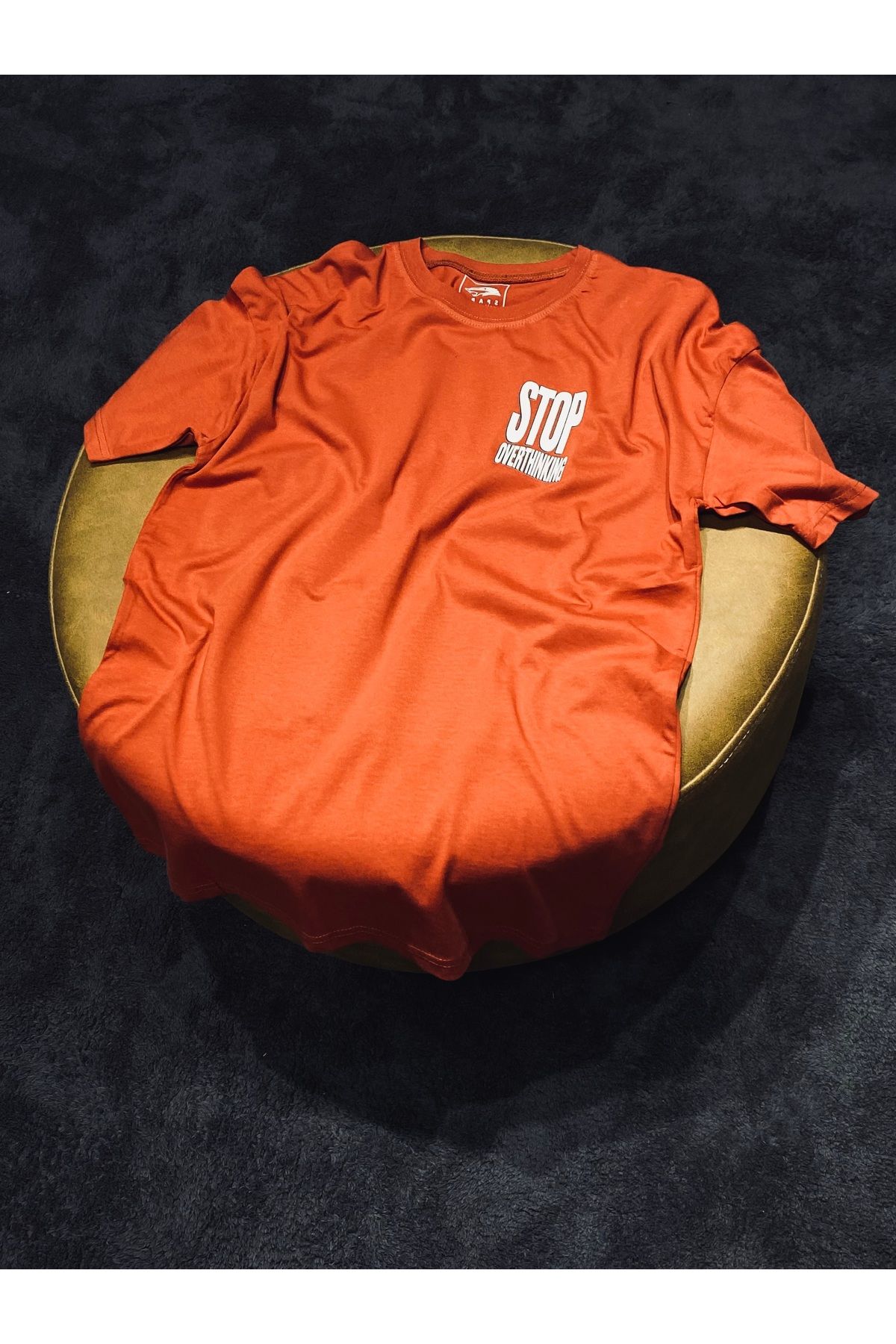 Spark Collection Stop Overthinking %100 Pamuklu Relax Kalıp Turuncu Tshirt