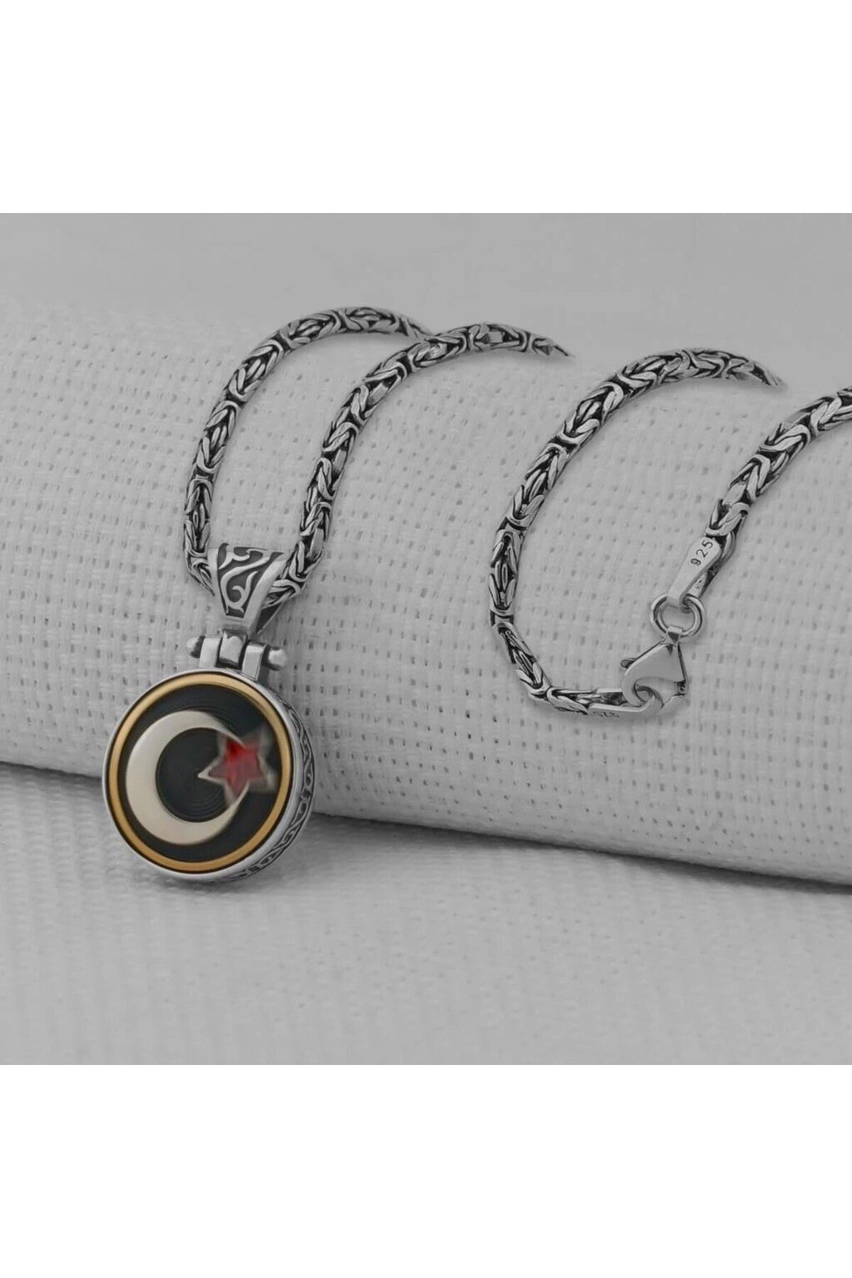 shop Ay Yıldız Ortası Dönen Kral Zincir 925 Ayar Gümüş Erkek Kolye