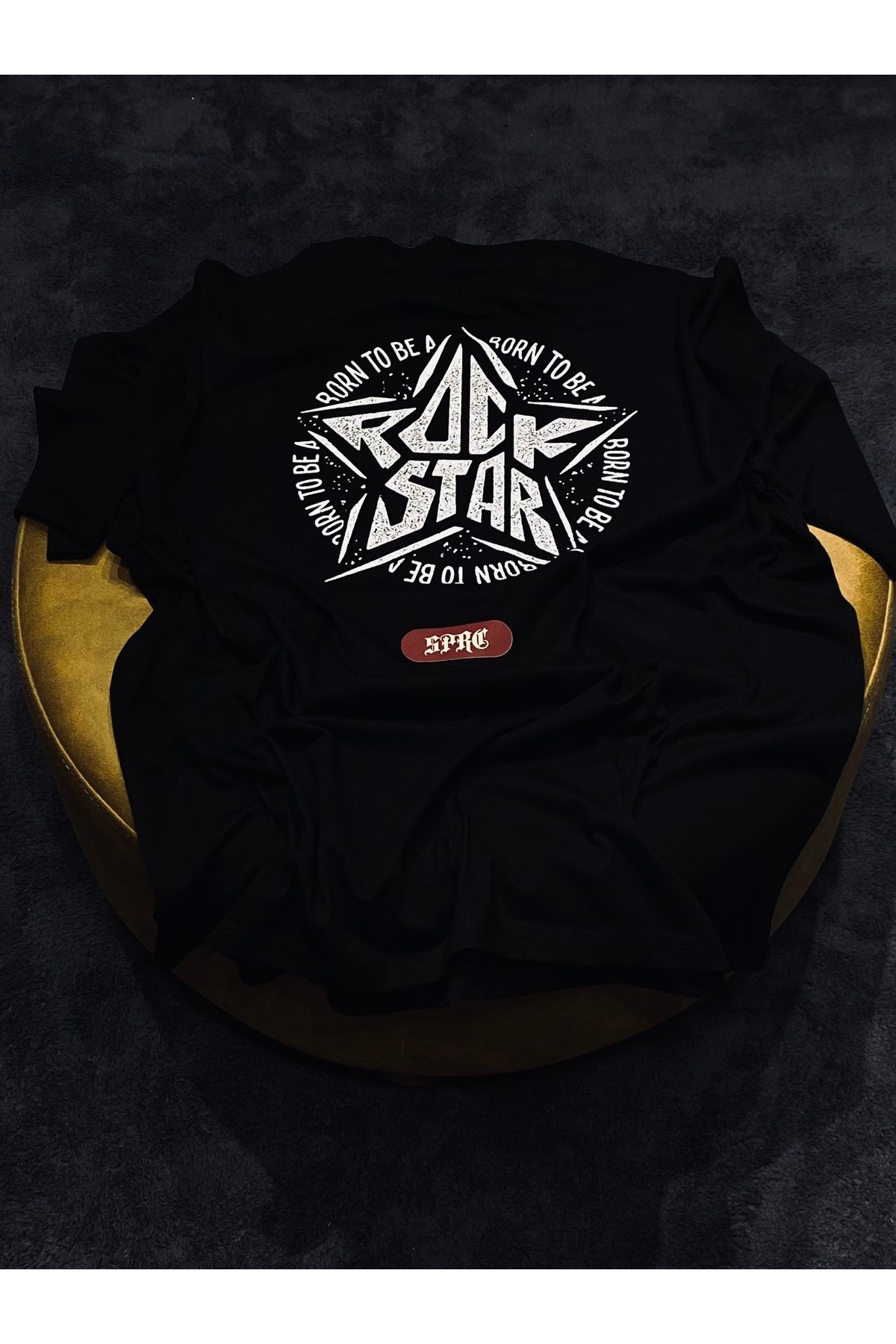 Spark Collection Rockstar %100 Pamuklu Relax Kalıp Bisiklet Yaka Siyah Tshirt