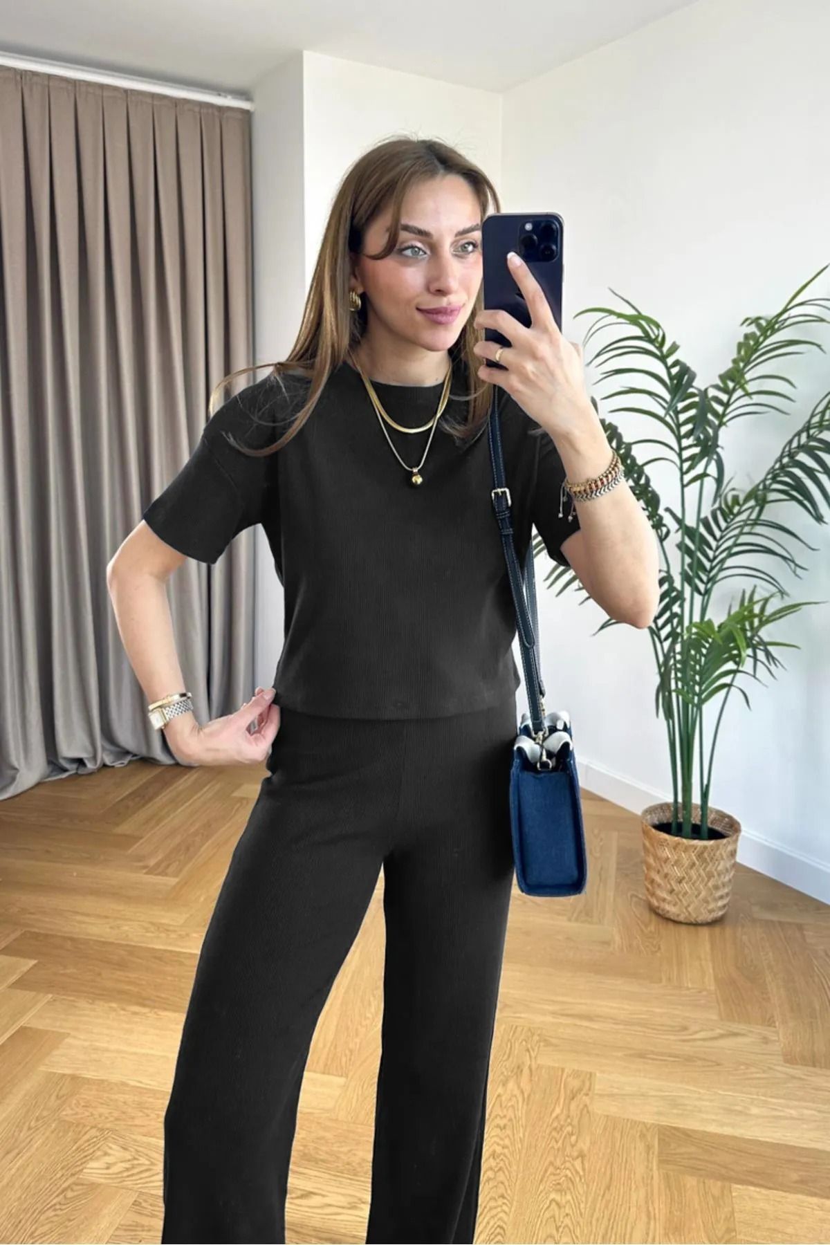 BARLİZ Kadın Basic Yazlık Kısa Kollu Esnek Günlük Fitilli Takım