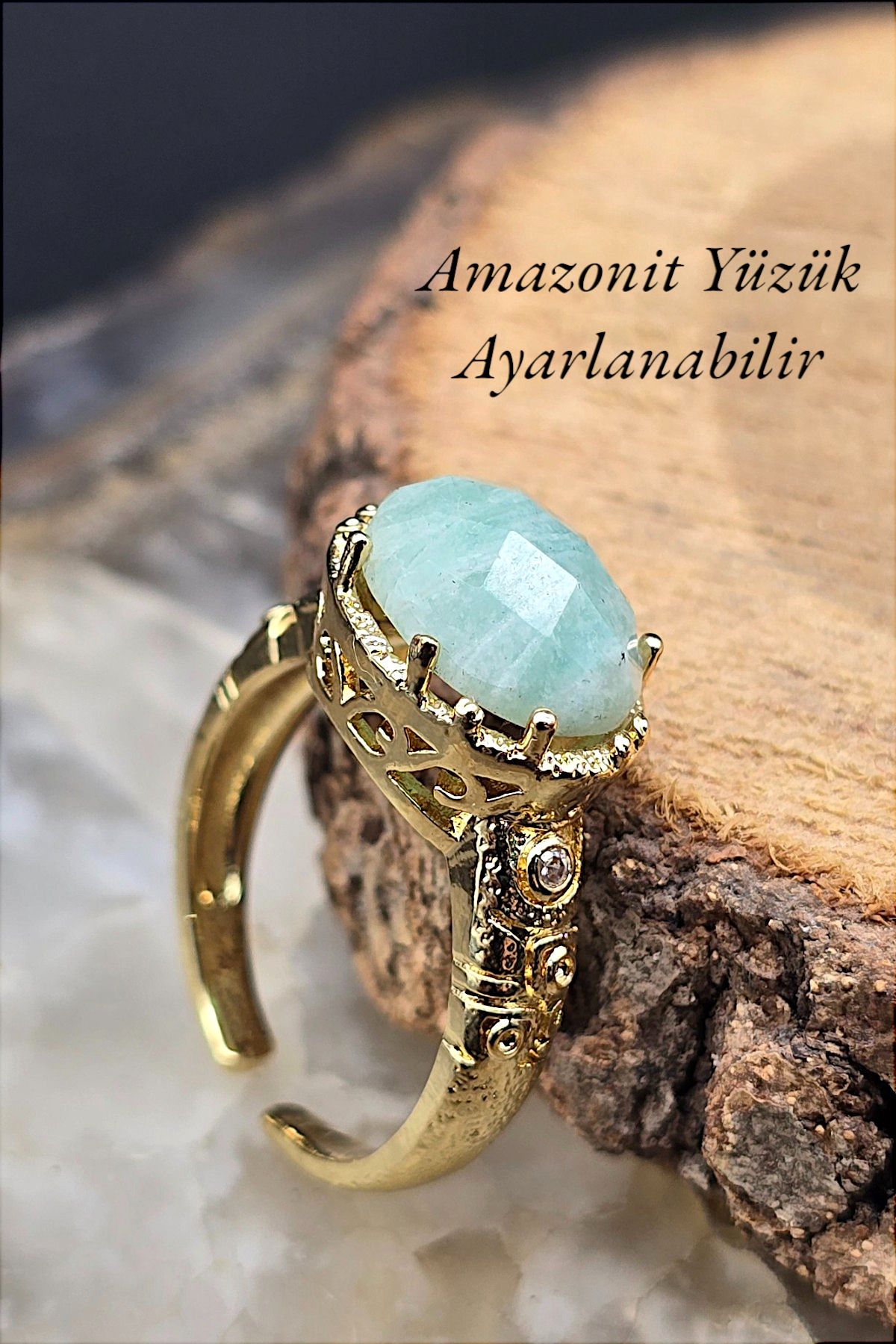 NBS Beautiful Naturel Stones Amazonit Taşı Yüzük Ayarlanabilir Kaliteli Kaplama ( Hediyelik , günlük, kombin ) Nazar Koruma