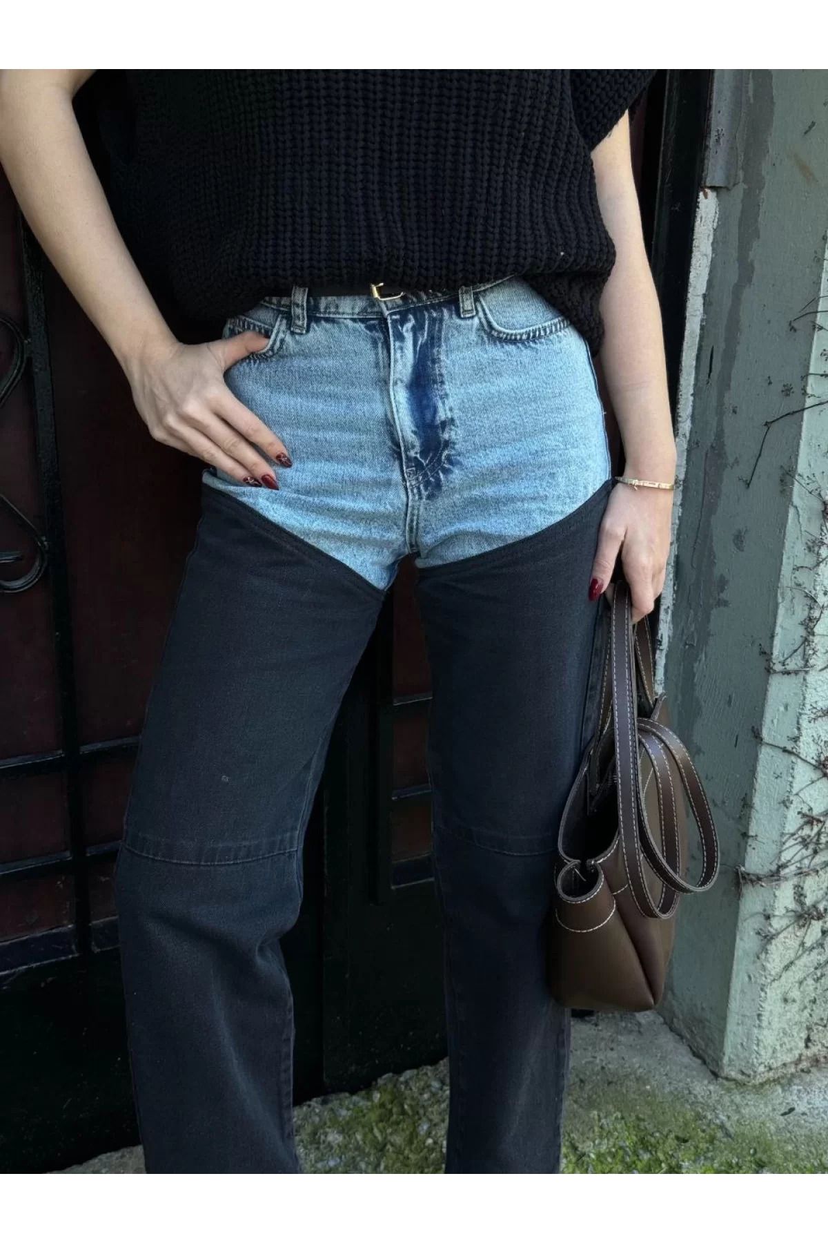 BBbutik "Sokağın Işığı Pantolon" Kadın Jeans Kot Parçalı Palazzo