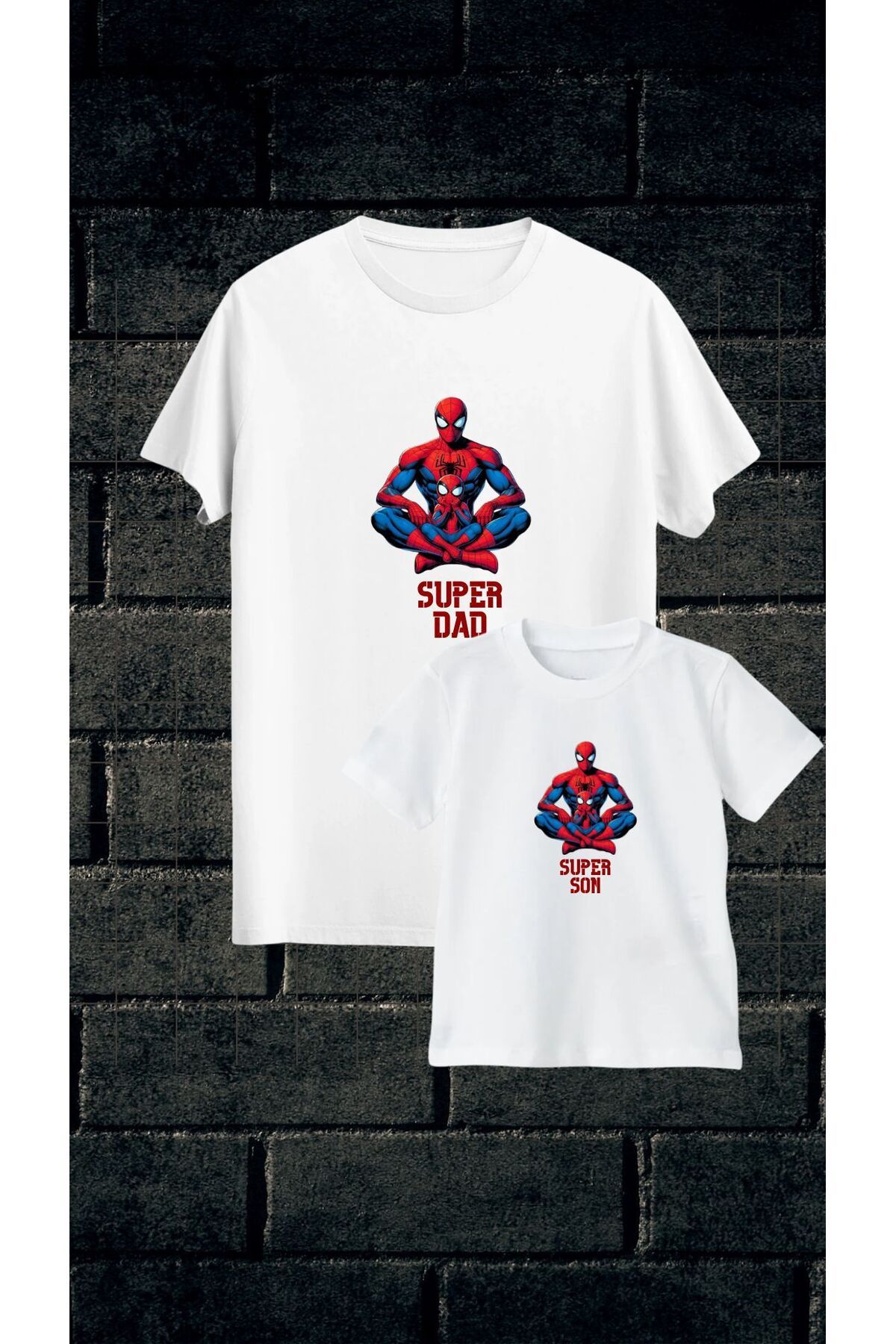 Qool Collection Baba-Oğul Kombin Tişört Seti – Süper Kahraman Tasarımlı "Super Dad & Super Son"