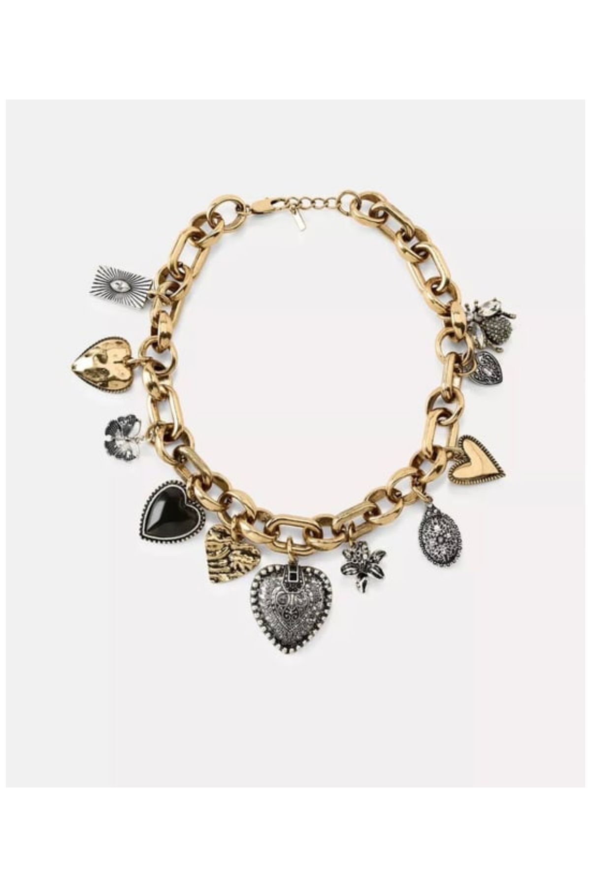 HND collection Vintage Tarzı Kalpli ve Figürlü Charm Zincir Kolye