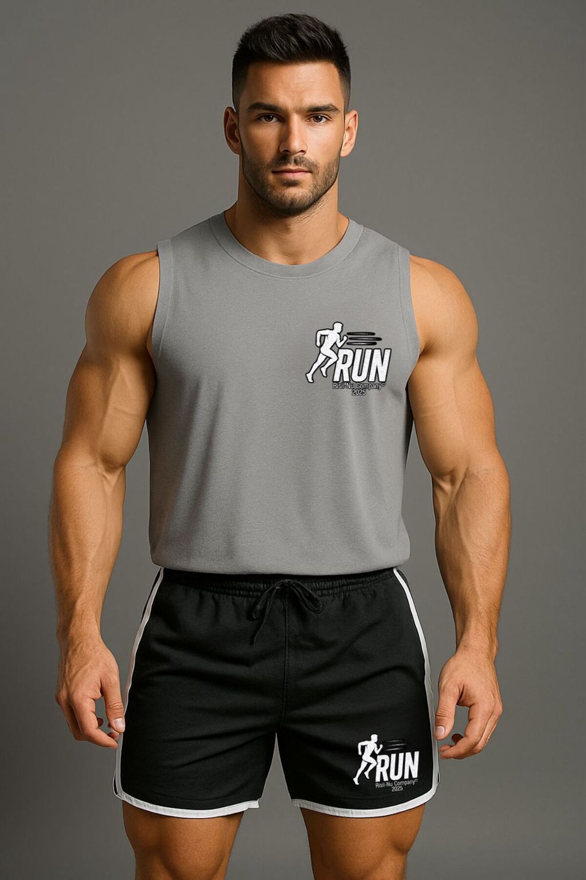 Risil-Nu Company Yeni Sezon Premium Petek Kumaş Şort ve Pamuklu Atlet İkili GYM Sporcu Takımı