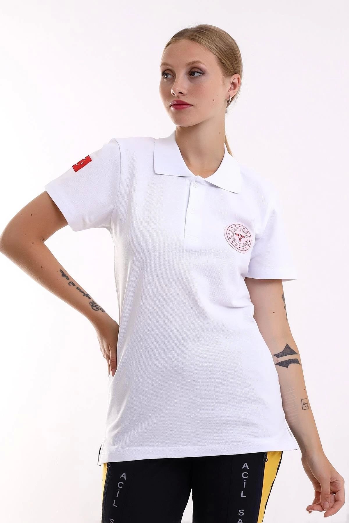 bianada Bilenn 112 Acil Sağlık Yakalı Tshirt Kısa Kol Baskılı - Beyaz