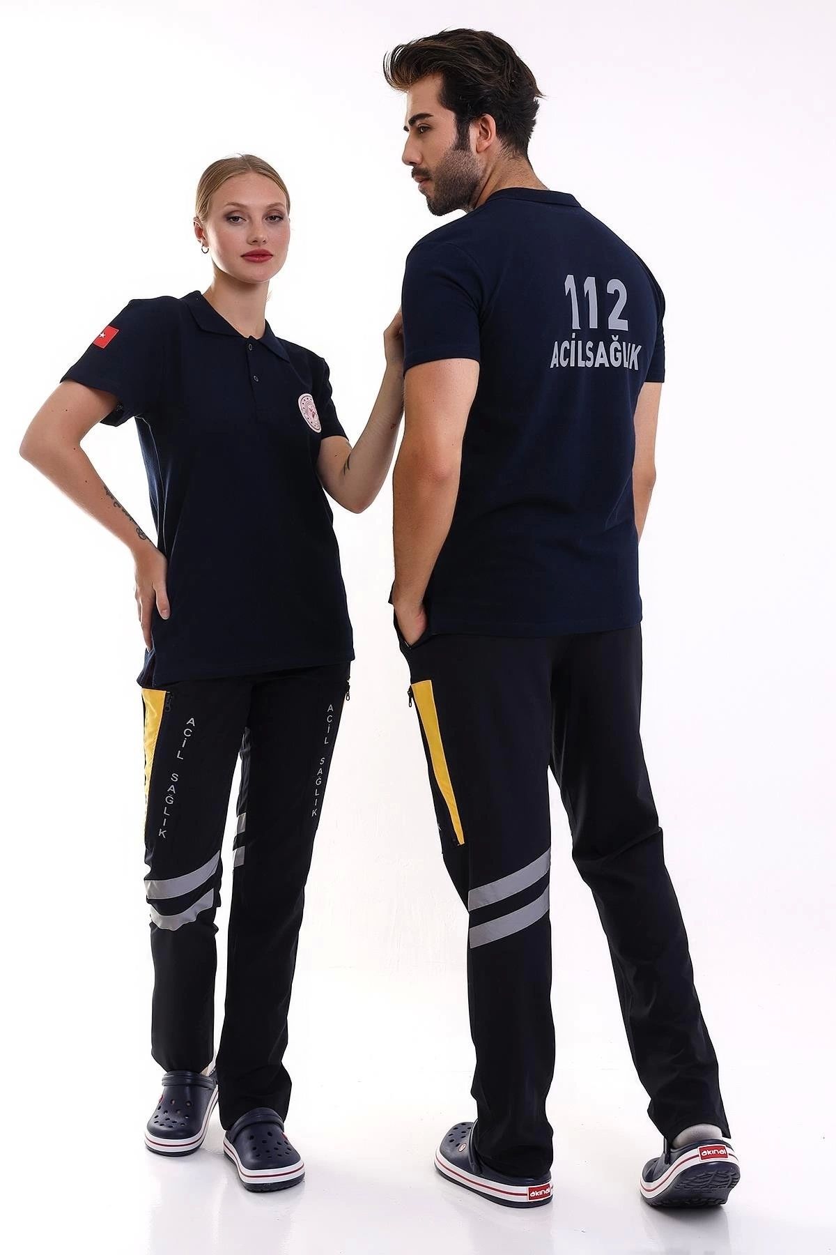 bianada Bilenn 112 Acil Sağlık Yakalı Tshirt Kısa Kol Baskılı - Lacivert