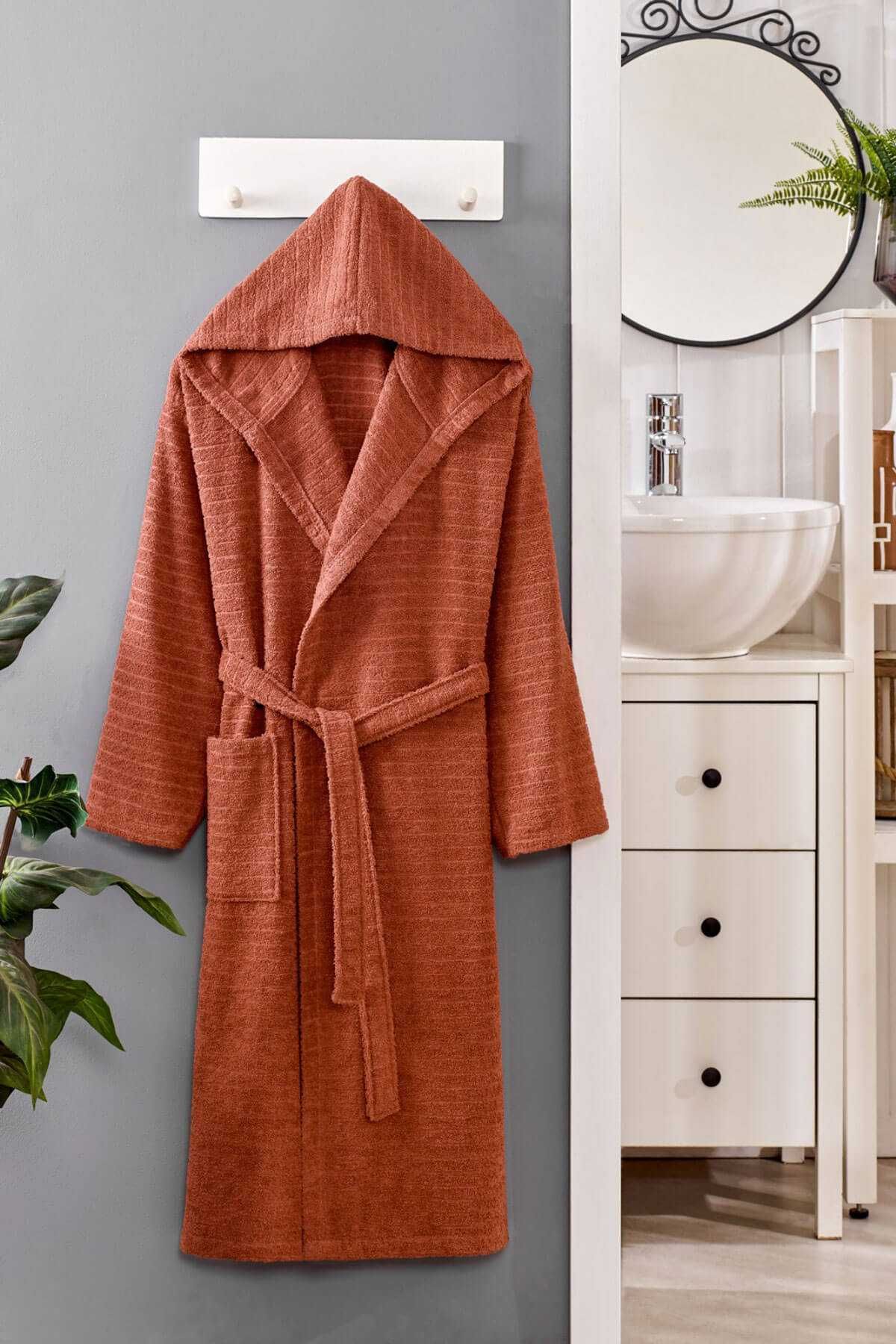 merland benvecocuk Kapüşonlu Unisex Banyo Bornozu %100 Soft Pamuklu Kahve