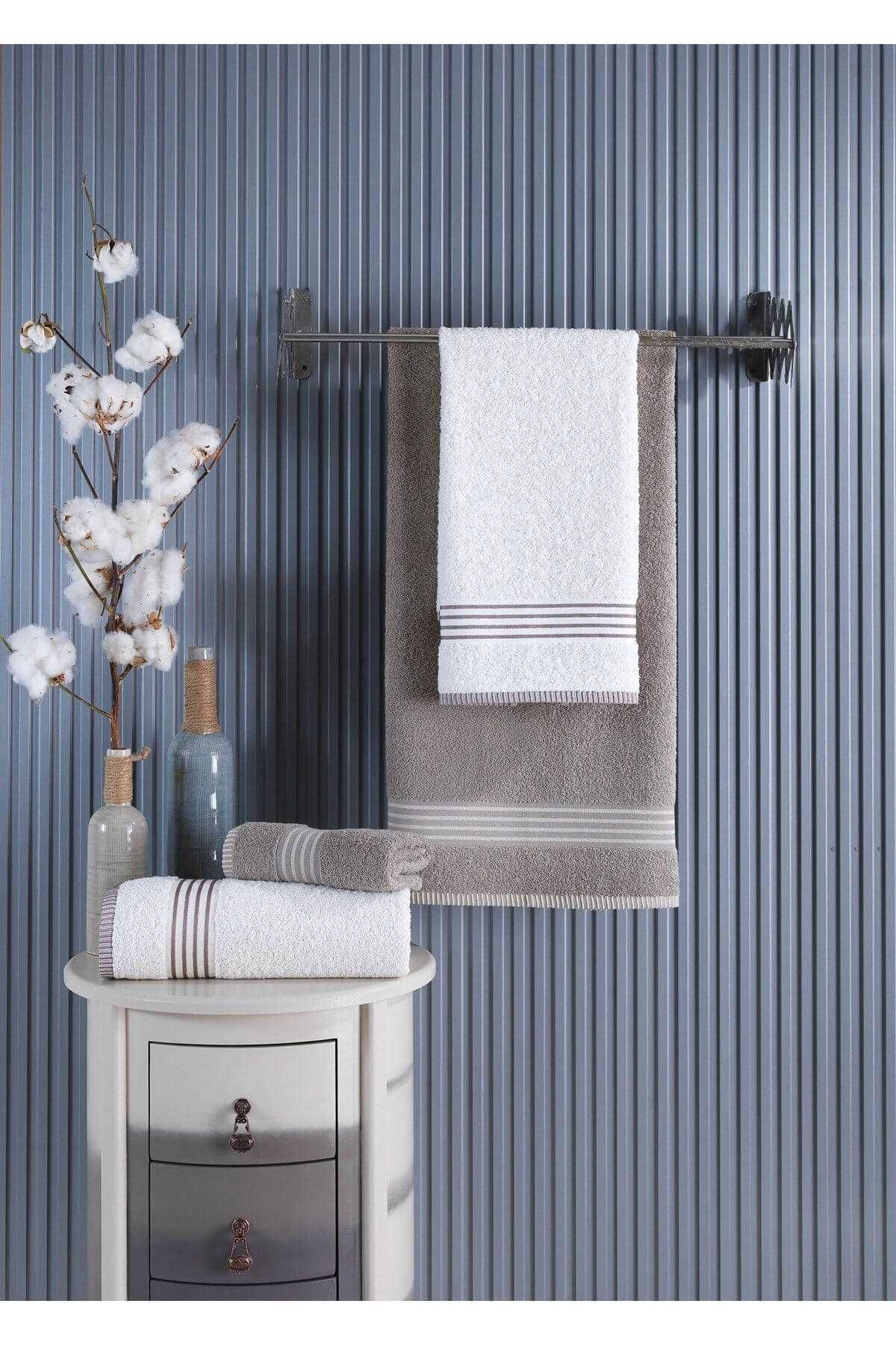 merland benvecocuk 4 lü Kadın Erkek Banyo Havlusu Takımı Oscar Bej-Krem