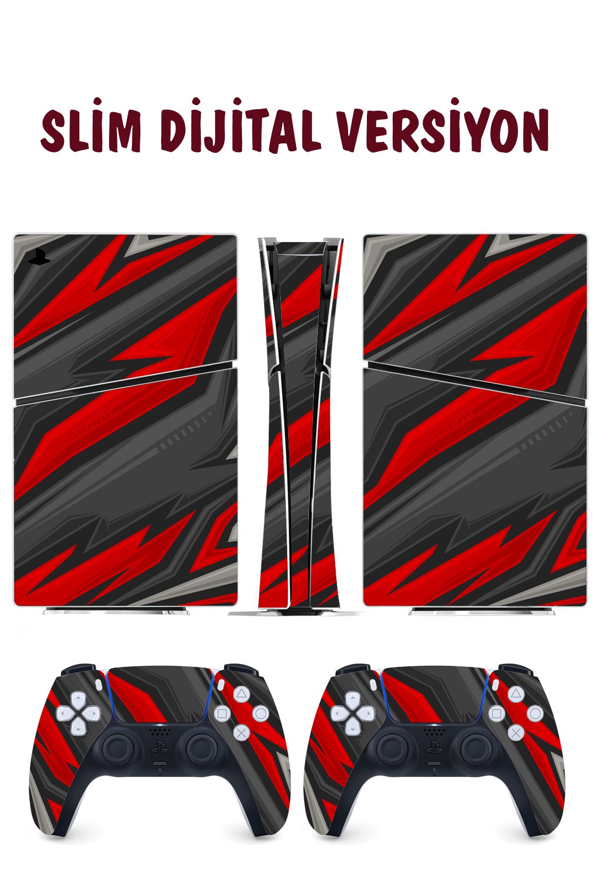 KT Decor Kırmızı Siyah Soyut Desenler Playstation 5 Full Sticker Kaplama Seti