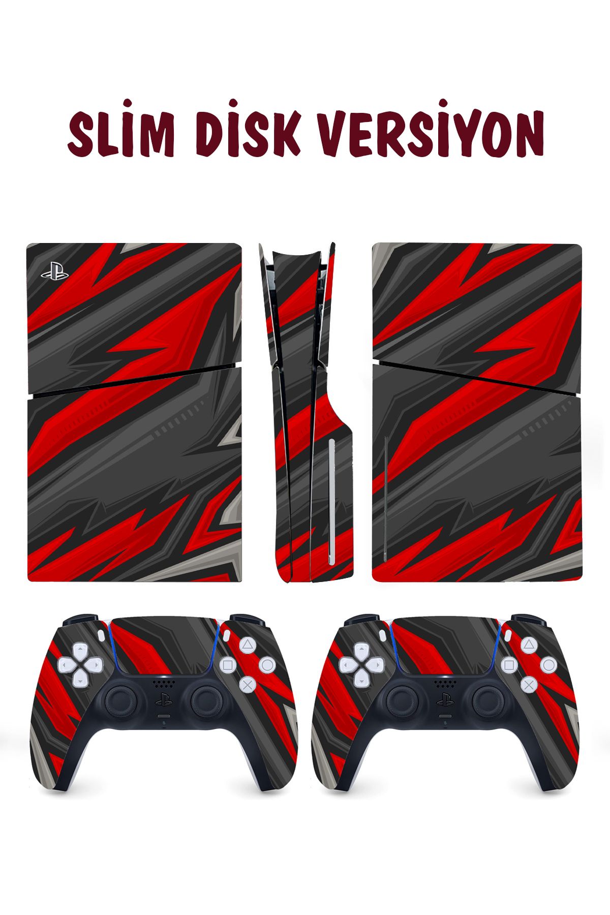 KT Decor Kırmızı Siyah Soyut Desenler Playstation 5 Full Sticker Kaplama Seti
