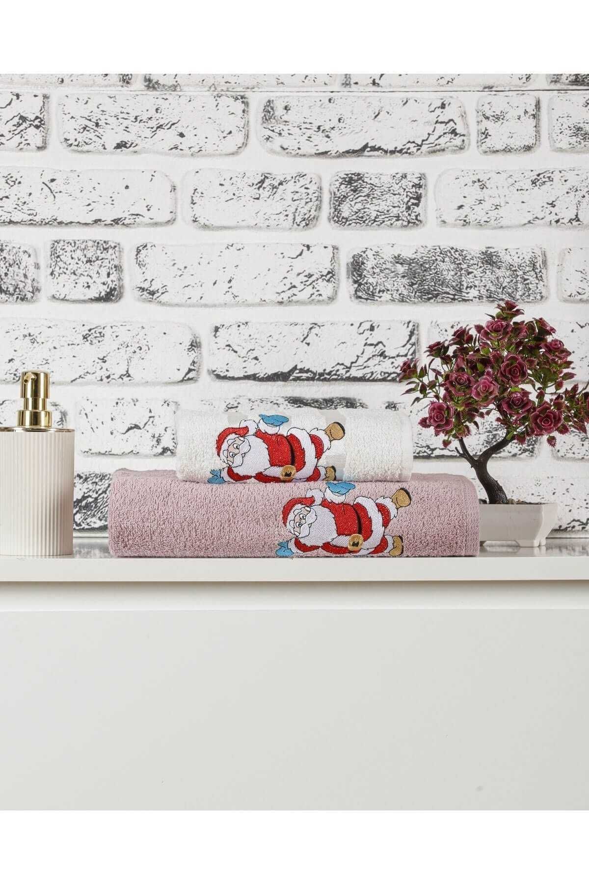 merland benvecocuk Mira Home Banyo Havlusu Takımı Noel Baba Nakışlı
