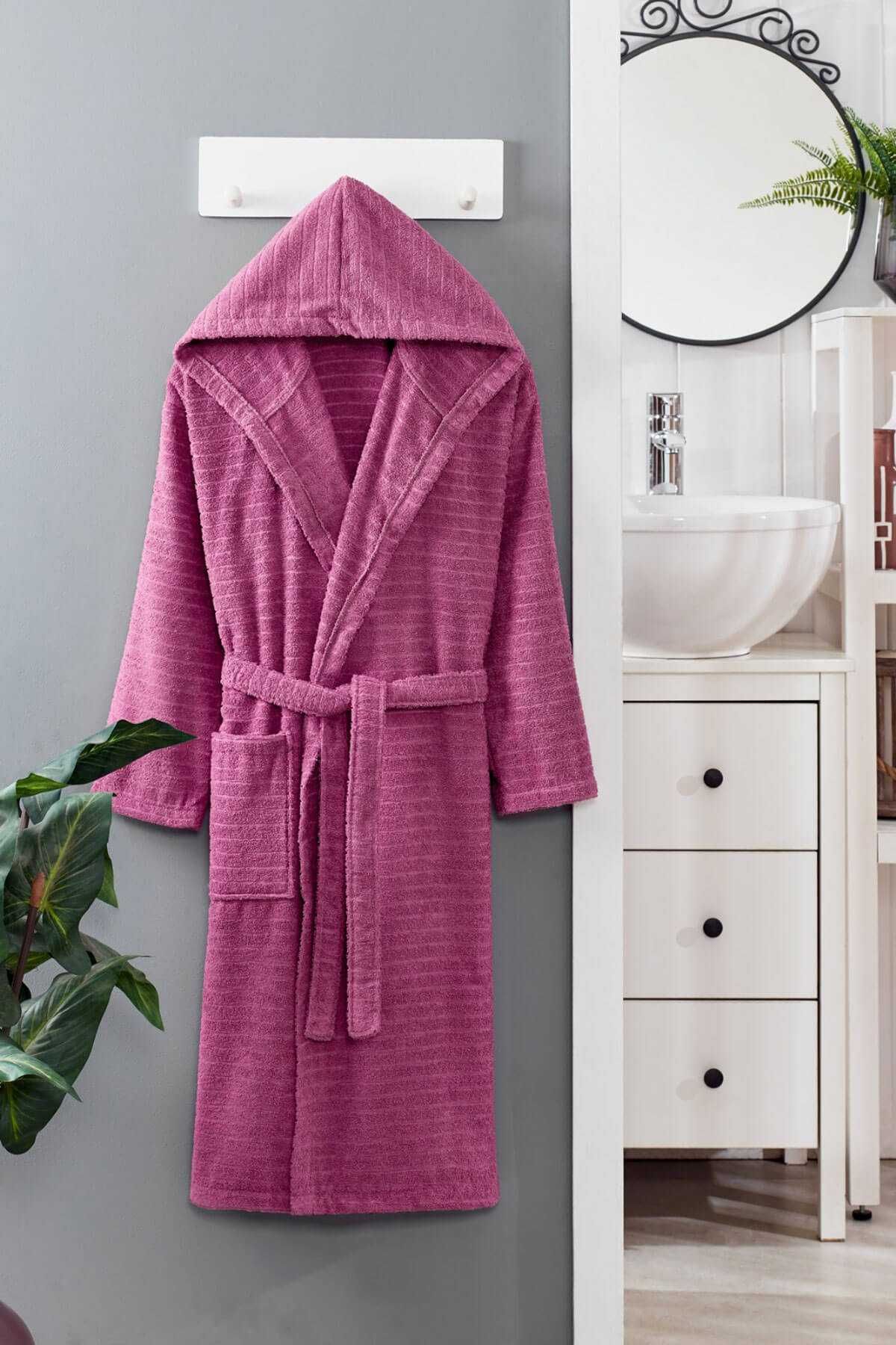 merland benvecocuk Kapüşonlu Unisex Banyo Bornozu %100 Soft Pamuklu Mürdüm