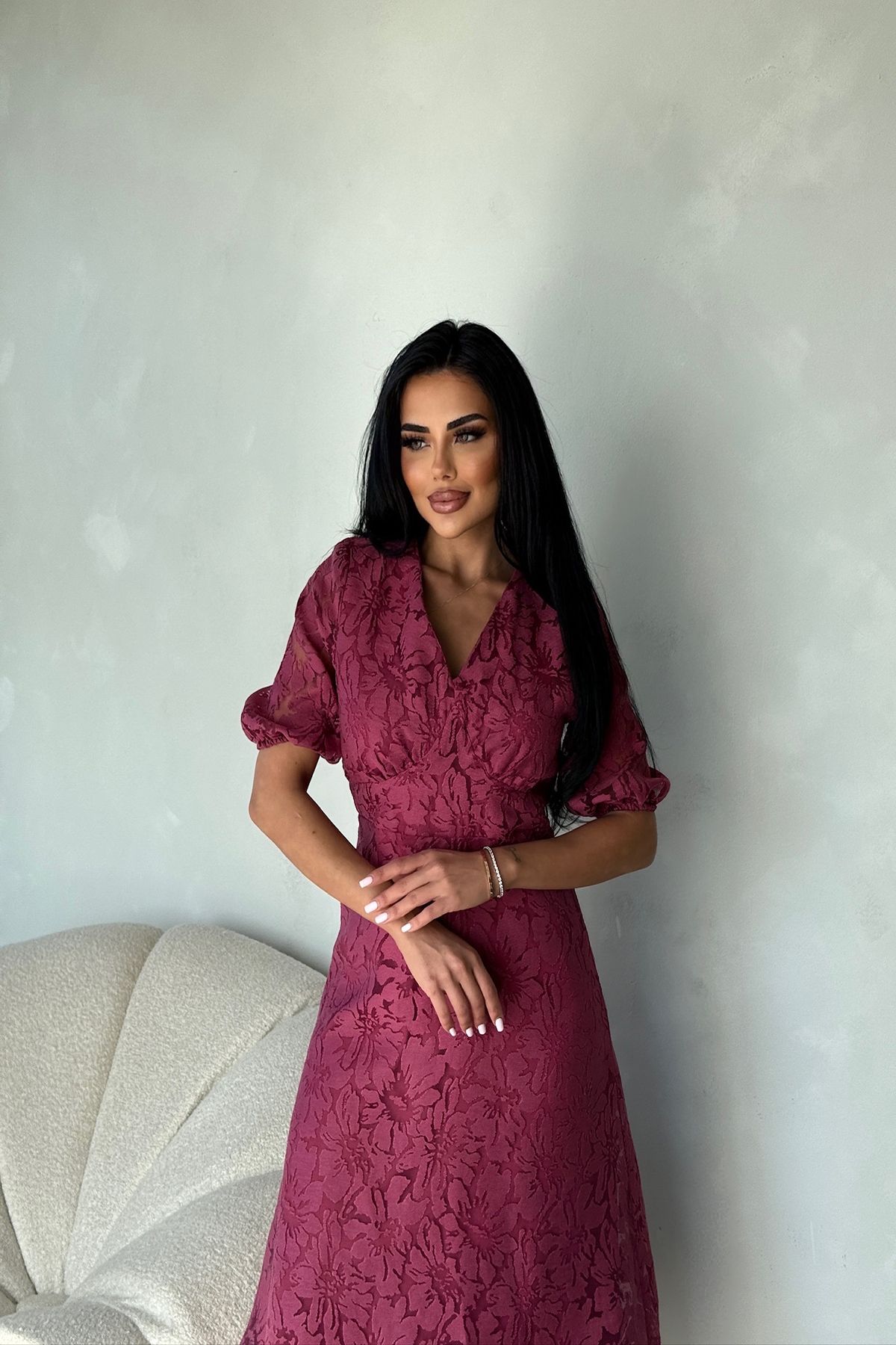 kamacibutik V YAKA GÜPÜRLÜ ELBİSE