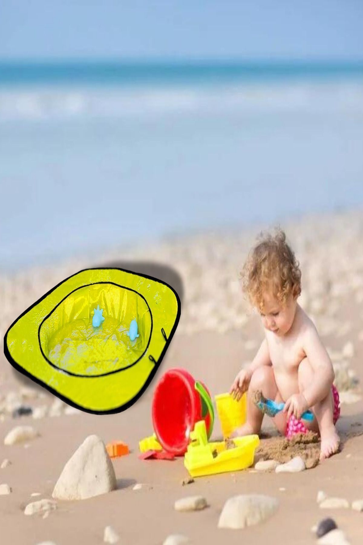SerenityHaven Sarı Çocuk Yüzme Havuzu ve Katlanabilir Bebek Su Havuzu Bebek Çadır Havuzu Plaj Örtüsü