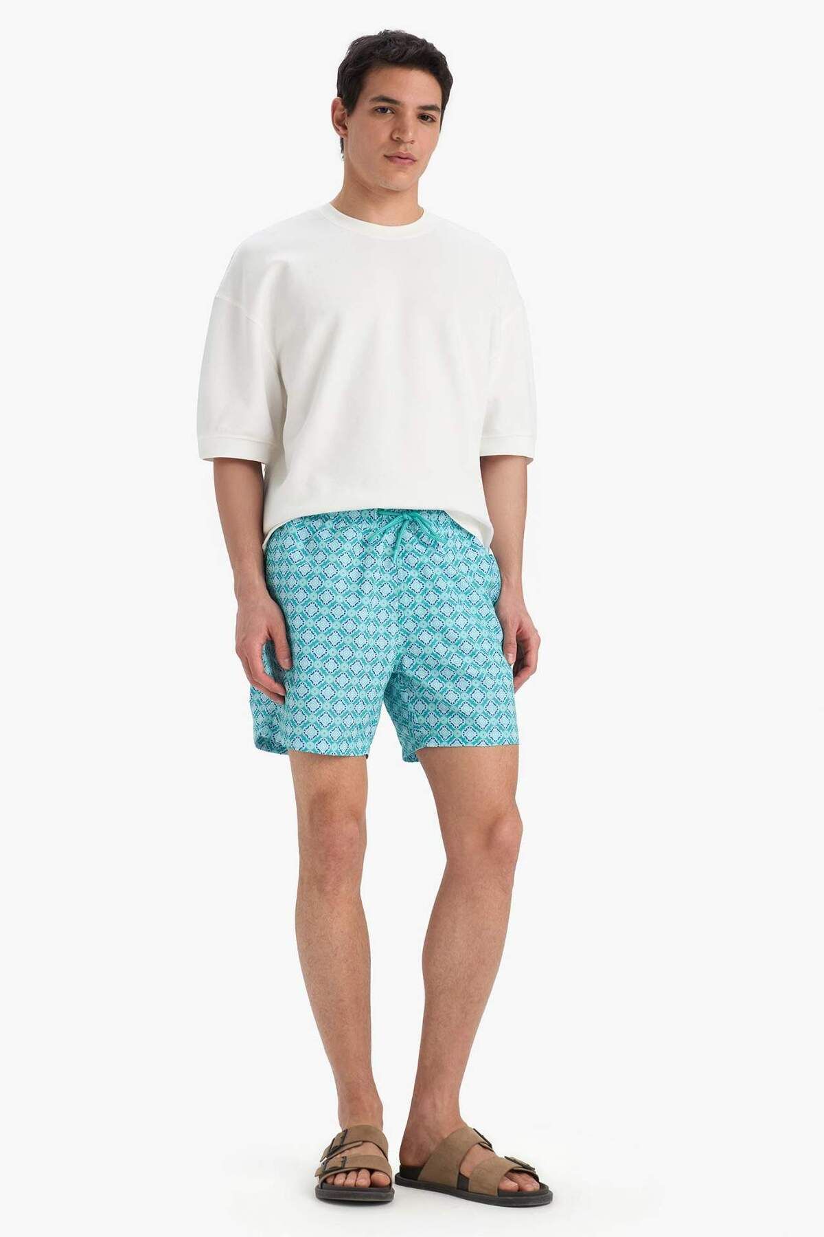 DeFacto-Gemusterte kurze Badeshorts mit Netzfutter E0976AX25HS 3