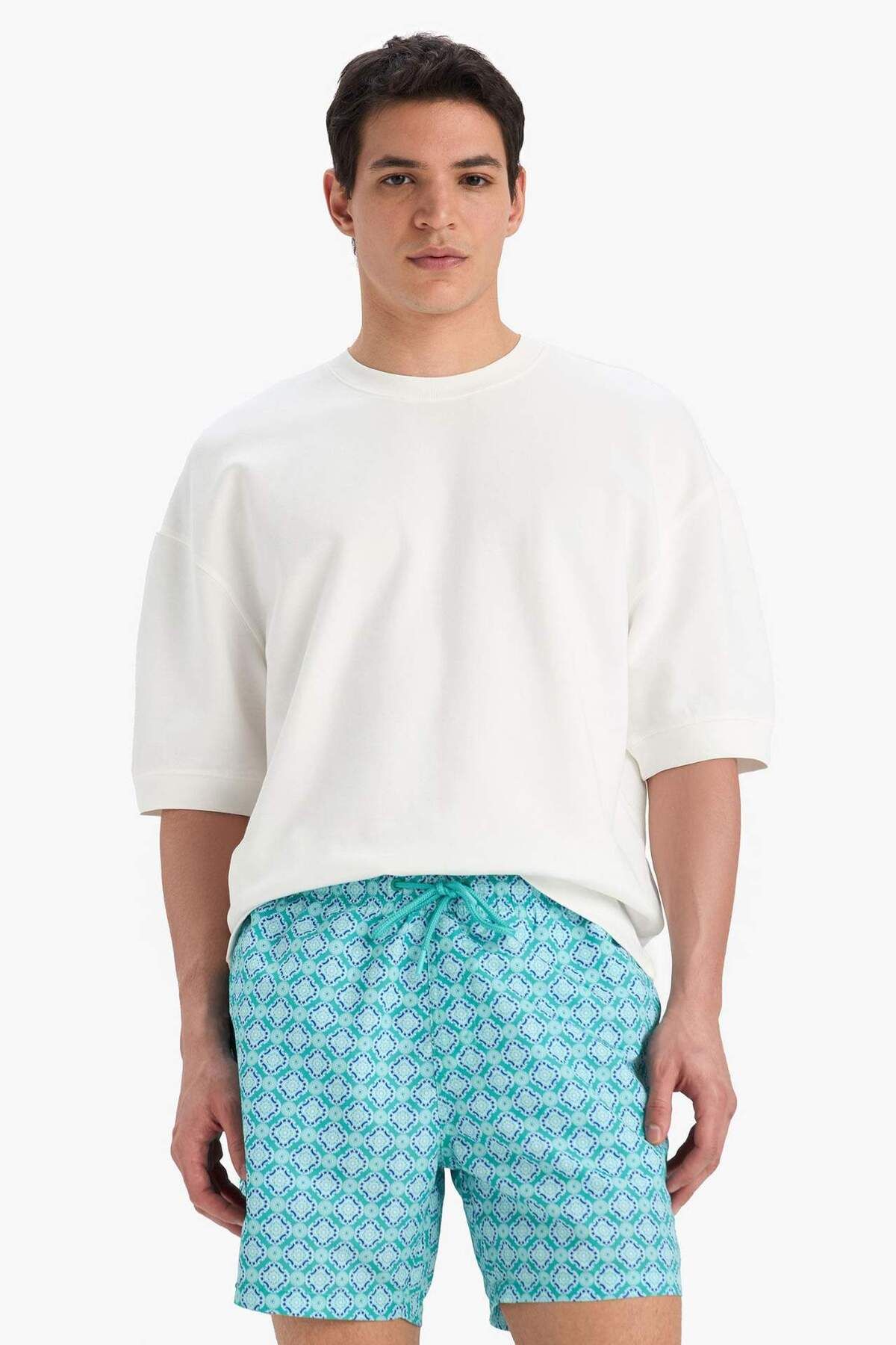 DeFacto-Gemusterte kurze Badeshorts mit Netzfutter E0976AX25HS 6