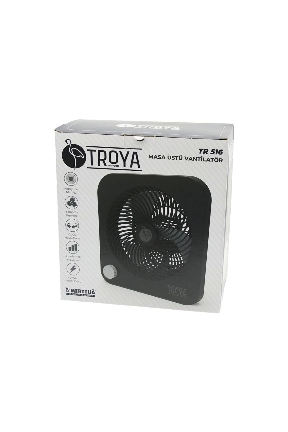 Nemere Masa Üstü Vantilatör Fan=22cm 3 Kademe Hız 40w 3 Pervane Siyah Pls.stand=28x27x13cm Tr-516