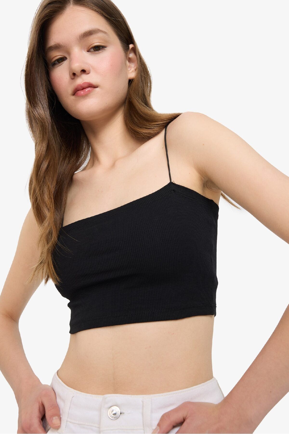 DeFacto-Coool Fitted Crop Ribbed Camisole Strap 2er-Pack Unterhemden F6305ax25sm 5