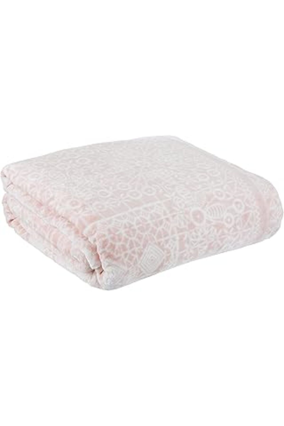 Mu Art Ahşap Taç Fabian Geometrik Desenli%100 Polyester Battaniye, Pembe, Çift Kişilik