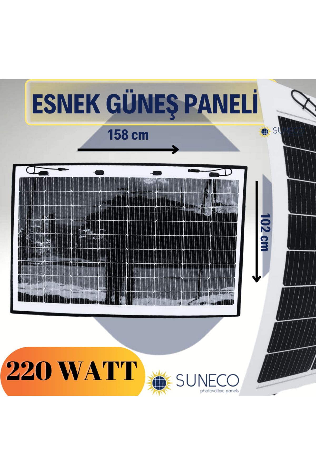 Suneco 220 Watt 12 Volt Yarı Esnek Güneş Paneli Half Cut Monokristal Solar Güneş Paneli Karavan Tekne