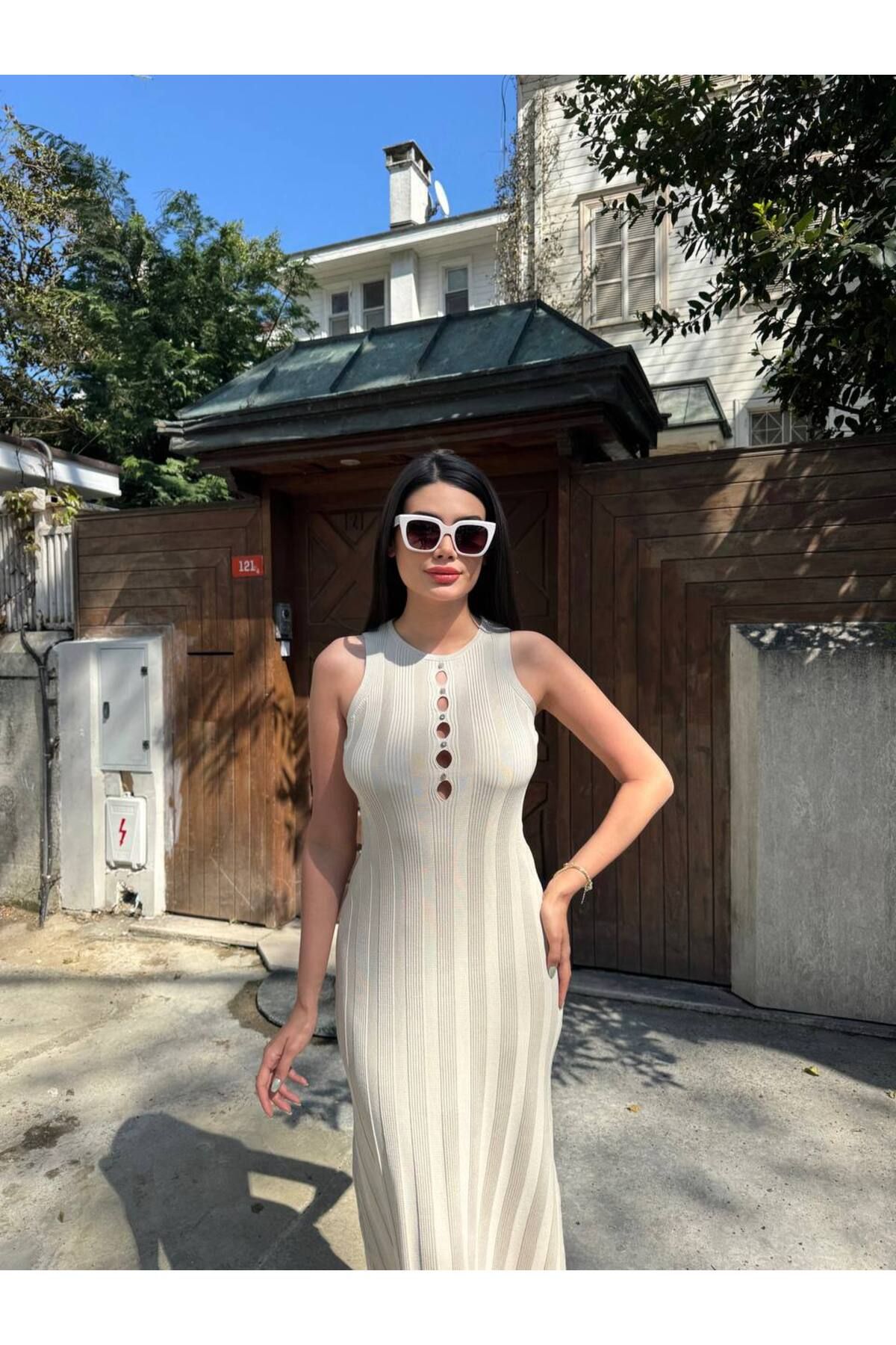 Abalı Yeni sezon triko pamuklu, yazlık yumuşak elbise Ayluş, Faten model.