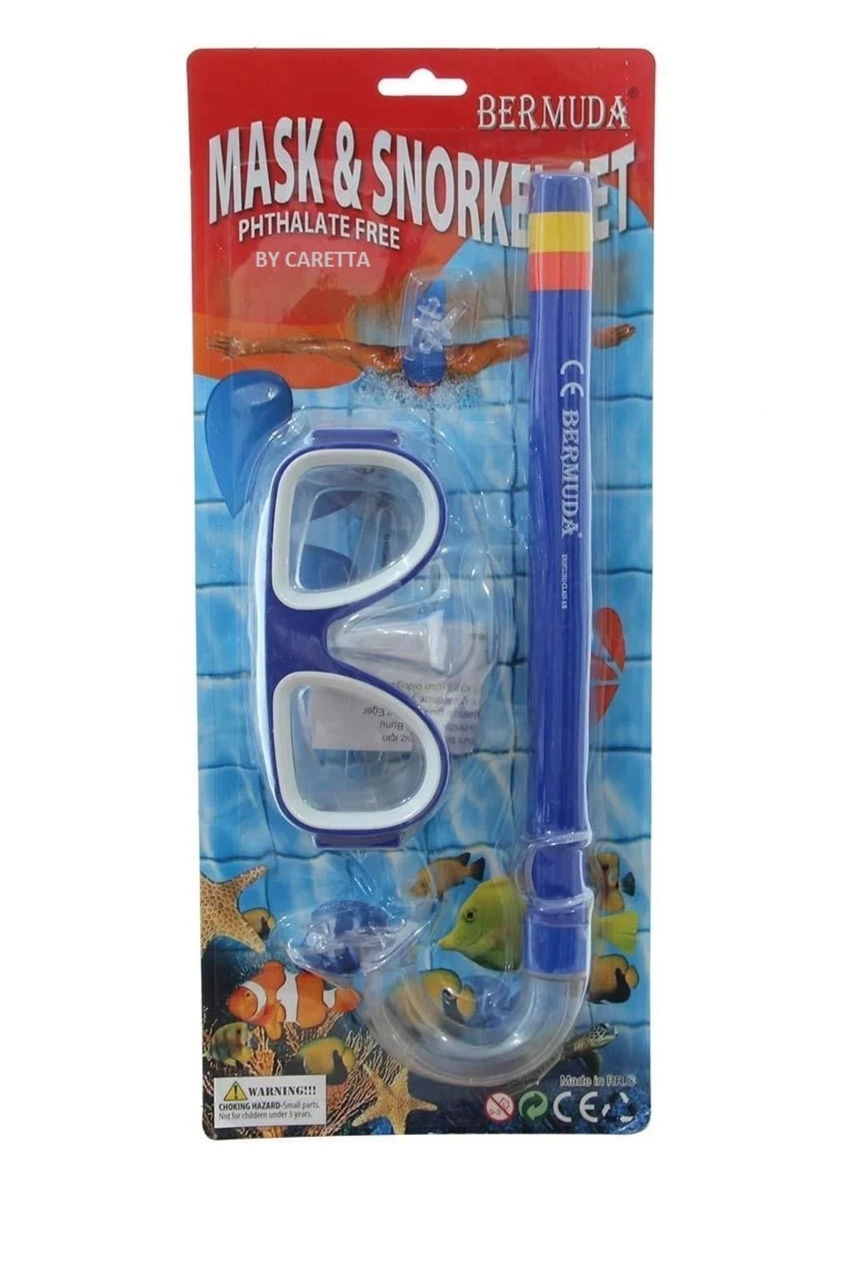 SerenityHaven Bermuda Cobra Klasik Maske Şnorkel Set ve Kulak Tıkacı Mavi