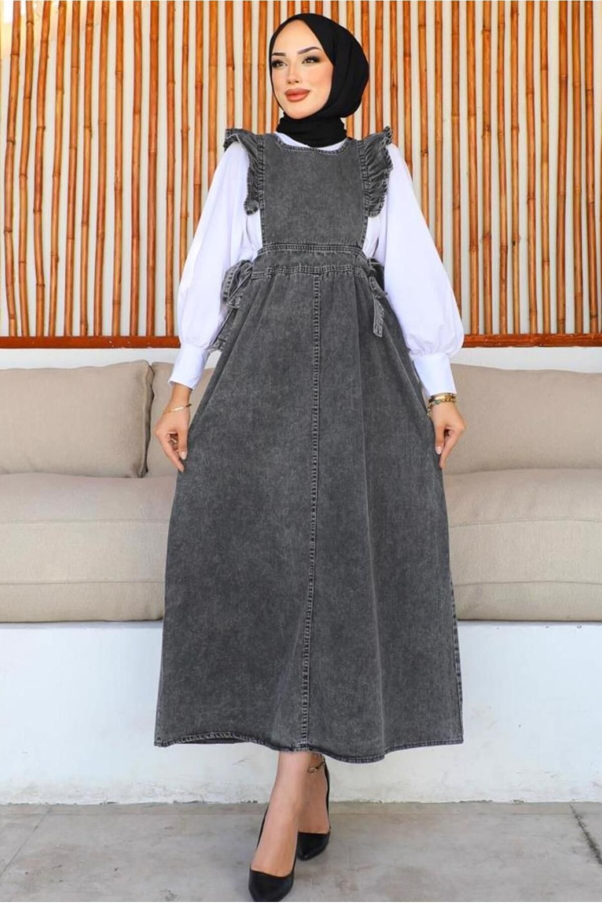 TRENDTESETTÜR KADIN SİYAH FIRFIR DETAYLI JİLE ELBİSE T 0902