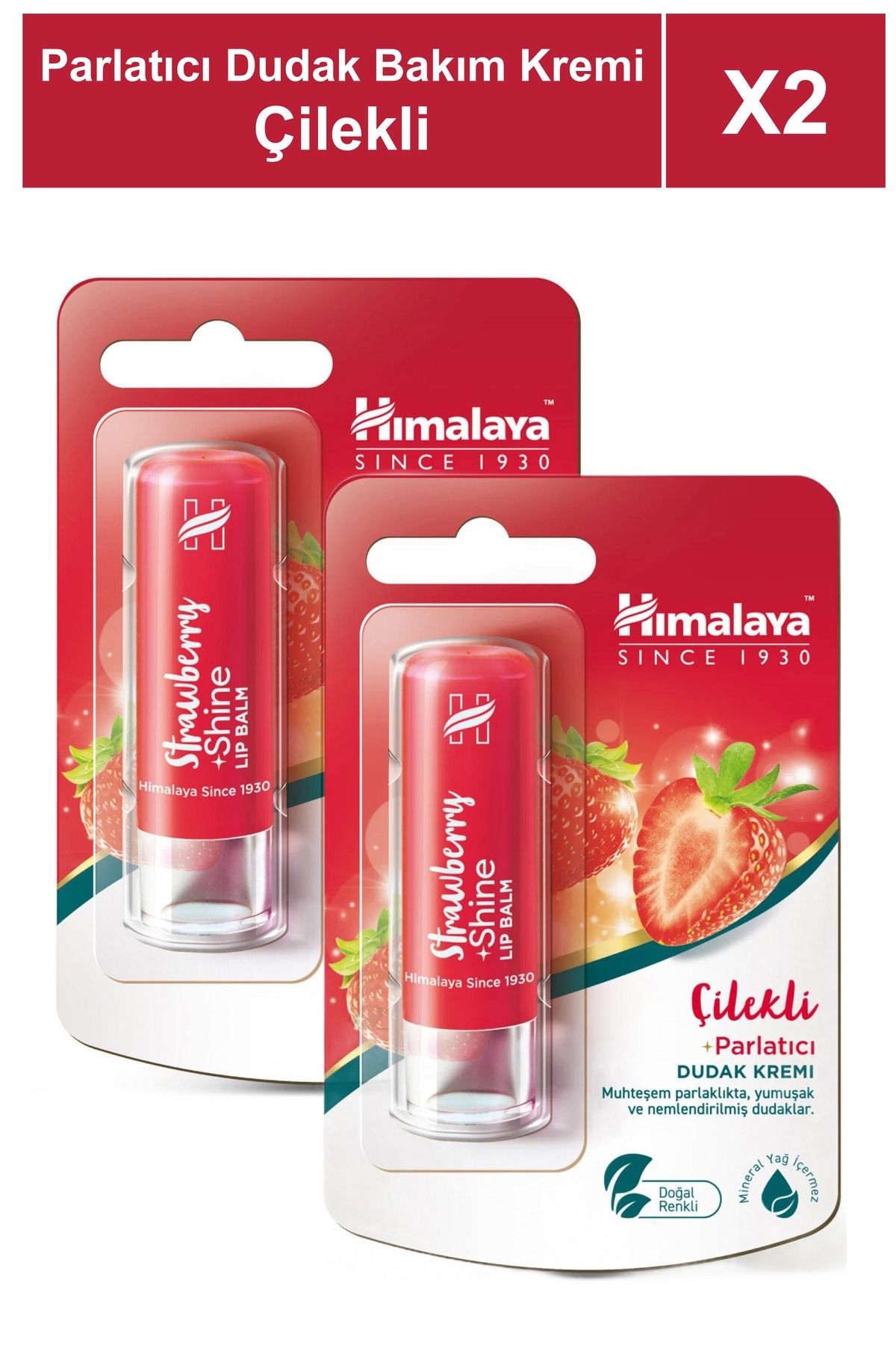 Himalaya Since 1930 Parlatıcı Dudak Bakım Kremi 4,5 gr 2 Adet | Çilek | Silikon, Petrol İçermez