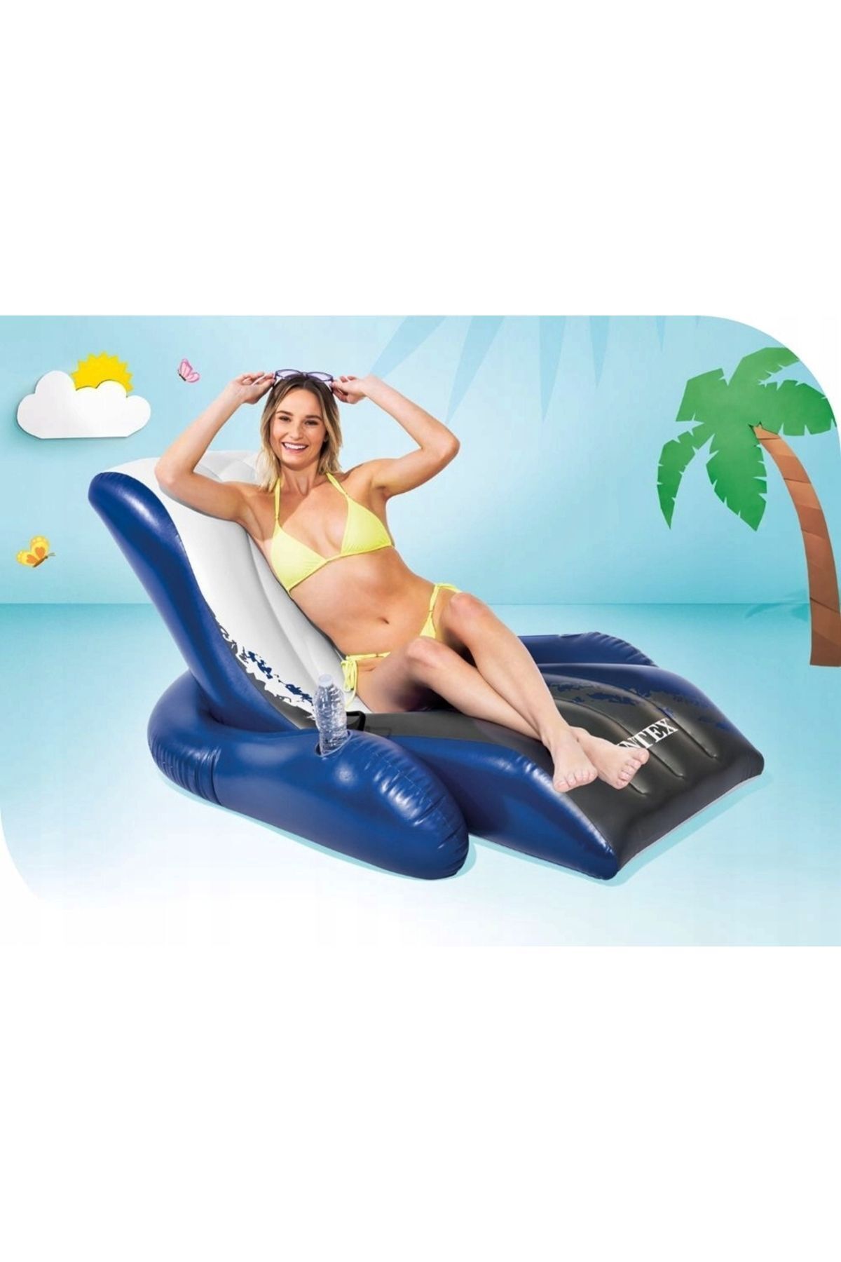 SerenityHaven Lux Şişme Deniz Şezlongu - Büyük Lux Deniz Yatağı - Delux Tutmalı Bardaklı Deniz Yatağı 180x135 cm.