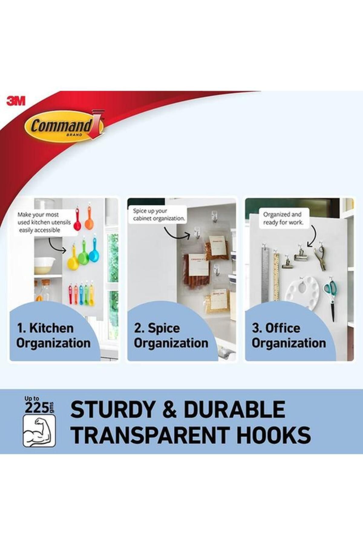 Generic-Command 3-Piece Damage Free Hanging Wire Self Adhesive Hook with 4 Strips Clear Small 117067CLR-ES 4