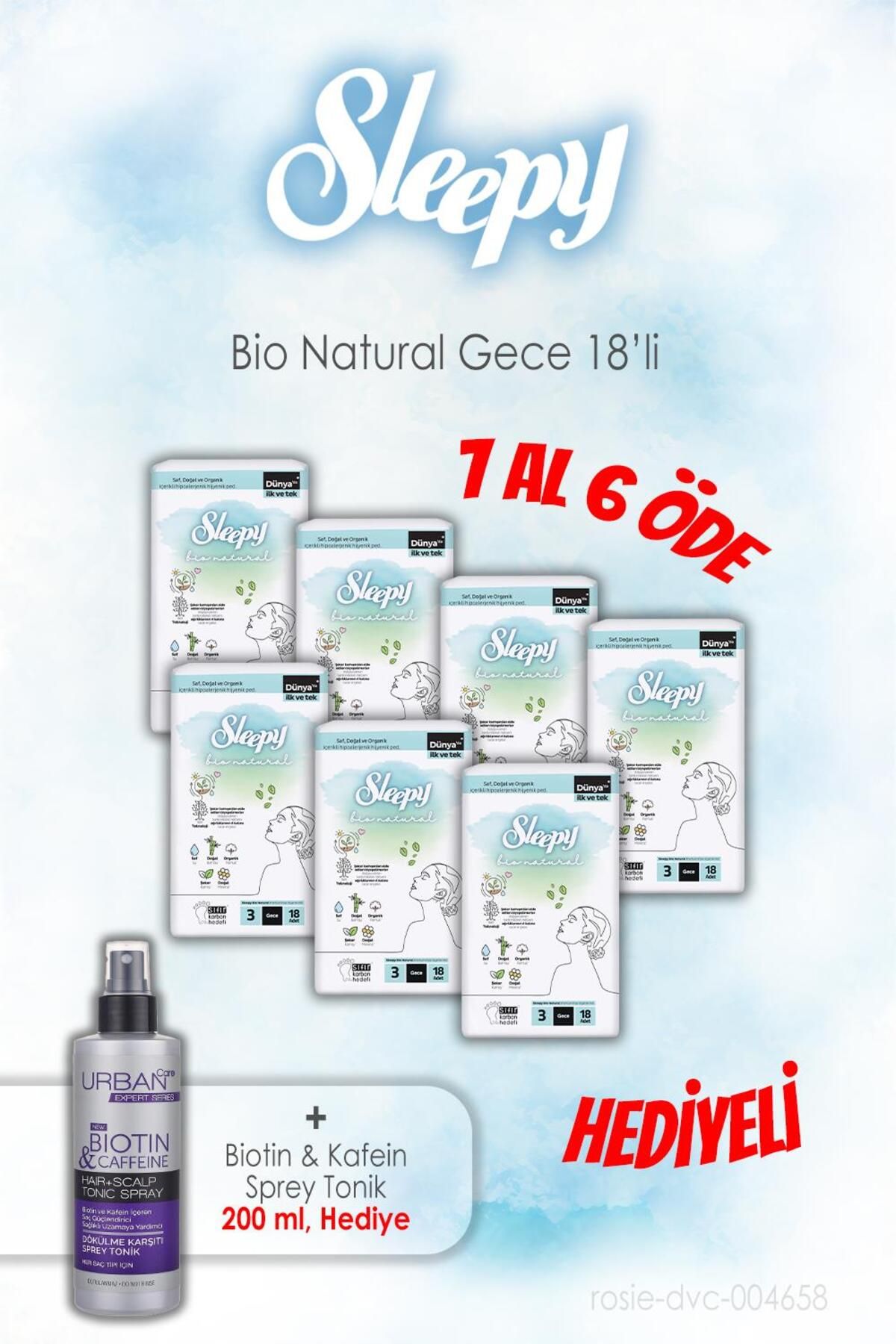 Sleepy 18'li Sleepy Bio Natural Gece 7 AL 6 ÖDE ve 200 ML Tonik Hediye
