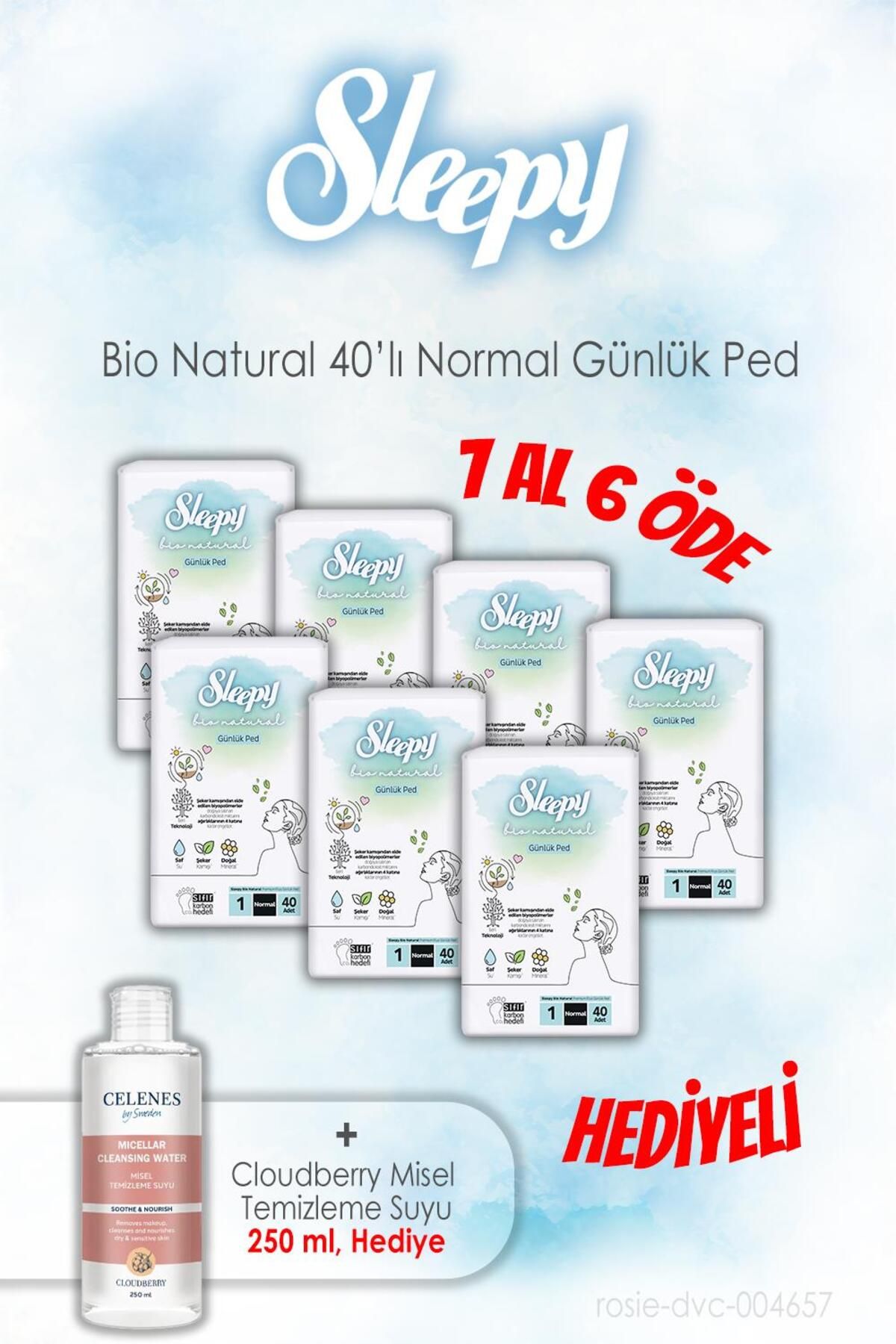 Sleepy 7 AL 6 ÖDE 40'lı Sleepy Bio Natural Günlük Ped Normal ve 250 ML Temizleme Suyu