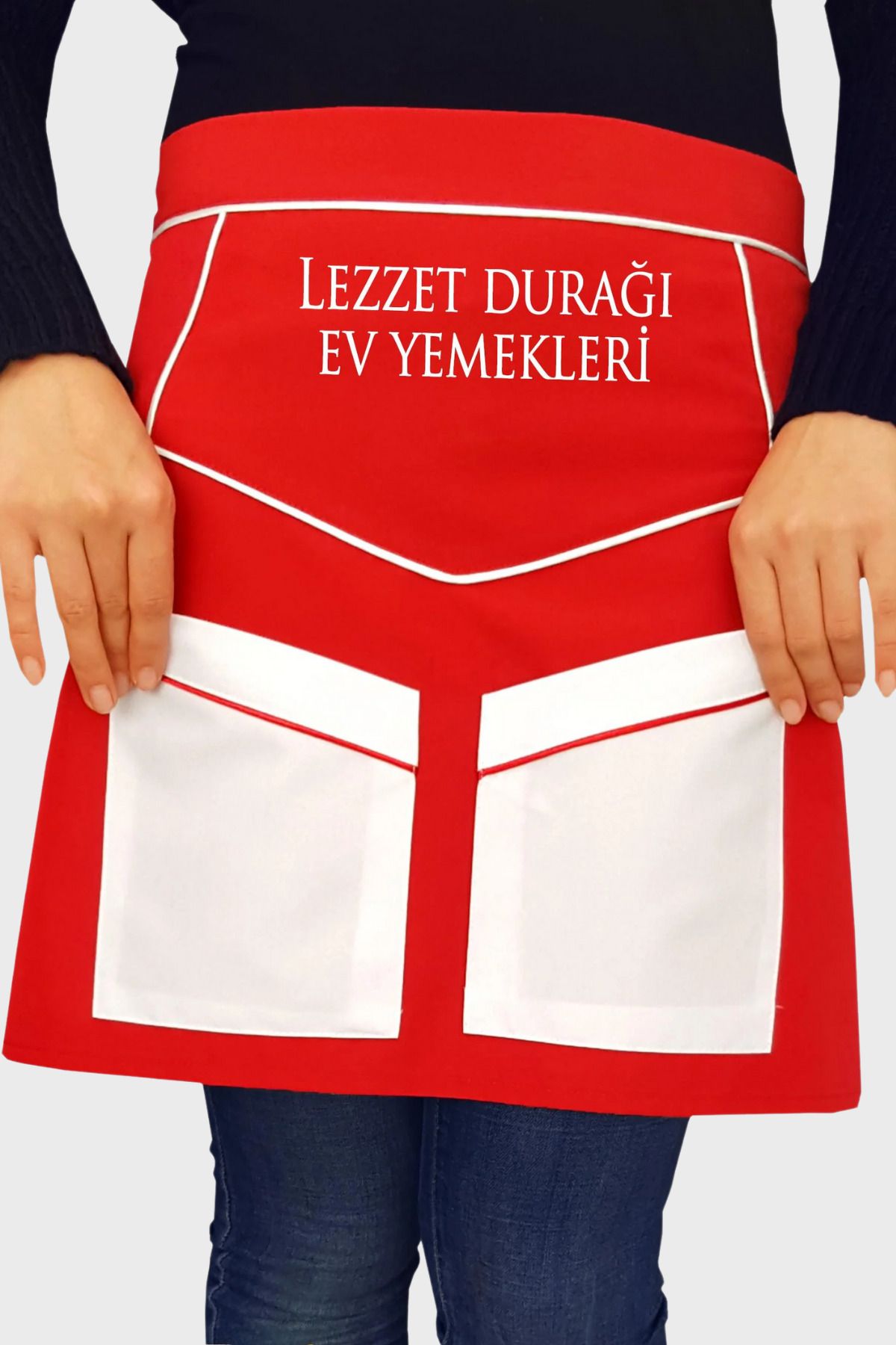 Üniformanya İsim Hediyeli Kısa Belden Mutfak Önlüğü Unisex Bistro Barista Restaurant Cafe Komi Şef Aşçı Önlük