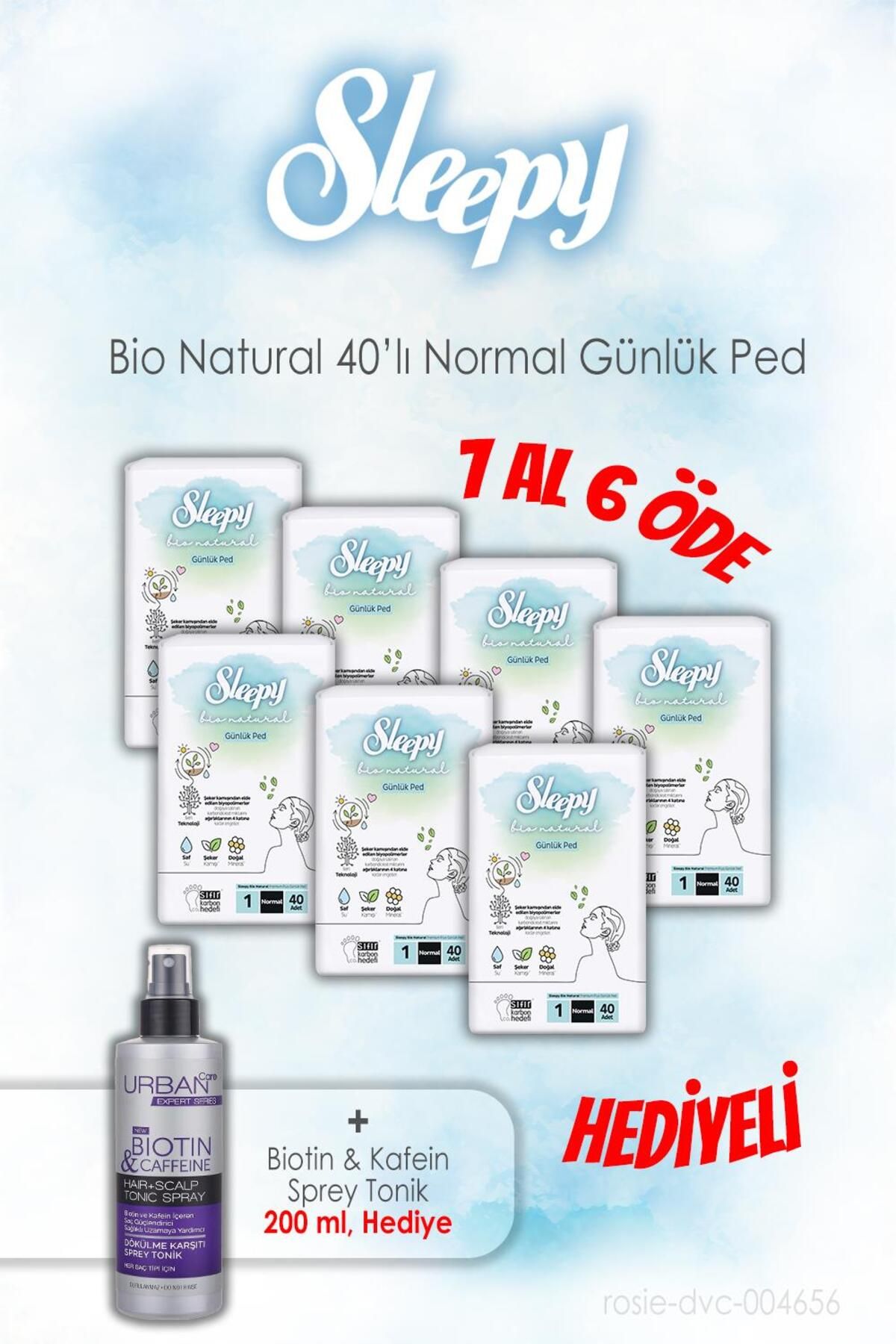 Sleepy 40'lı Sleepy Bio Natural Günlük Ped Normal 7 AL 6 ÖDE ve 200 ML Tonik Hediye