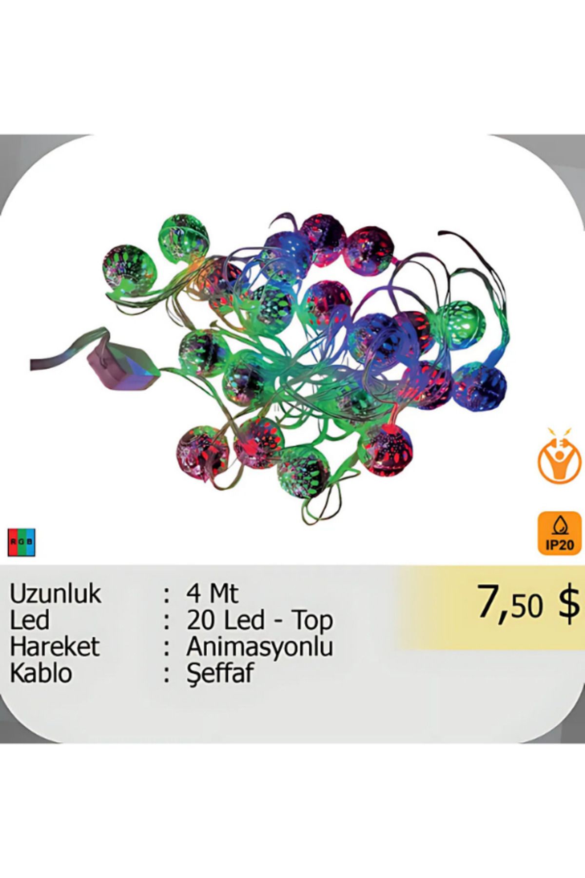 ELKHOUSE ElektrikHouse LED Peri Işığı 20 Led - Top 4 Metre