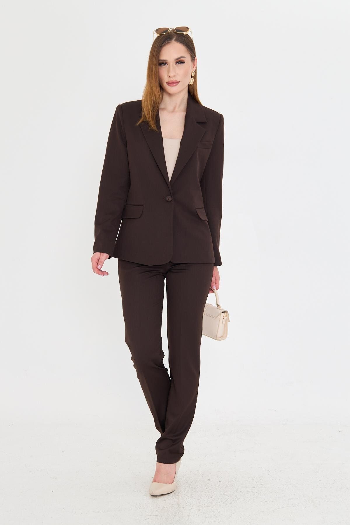 LOVELF-One Button Polyviscon Suit Brown 3