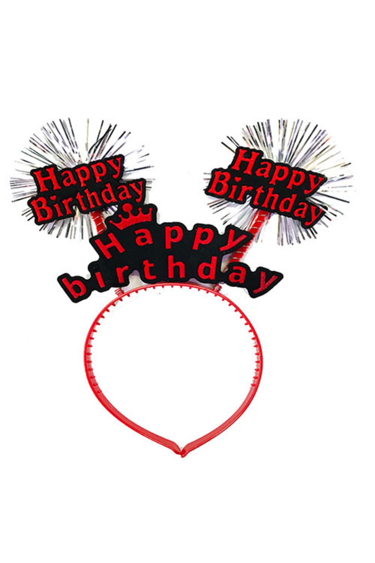 Serero Happy Birthday Yazılı Püsküllü Neon Kırmızı Renk Doğum Günü Tacı 22x19 cm