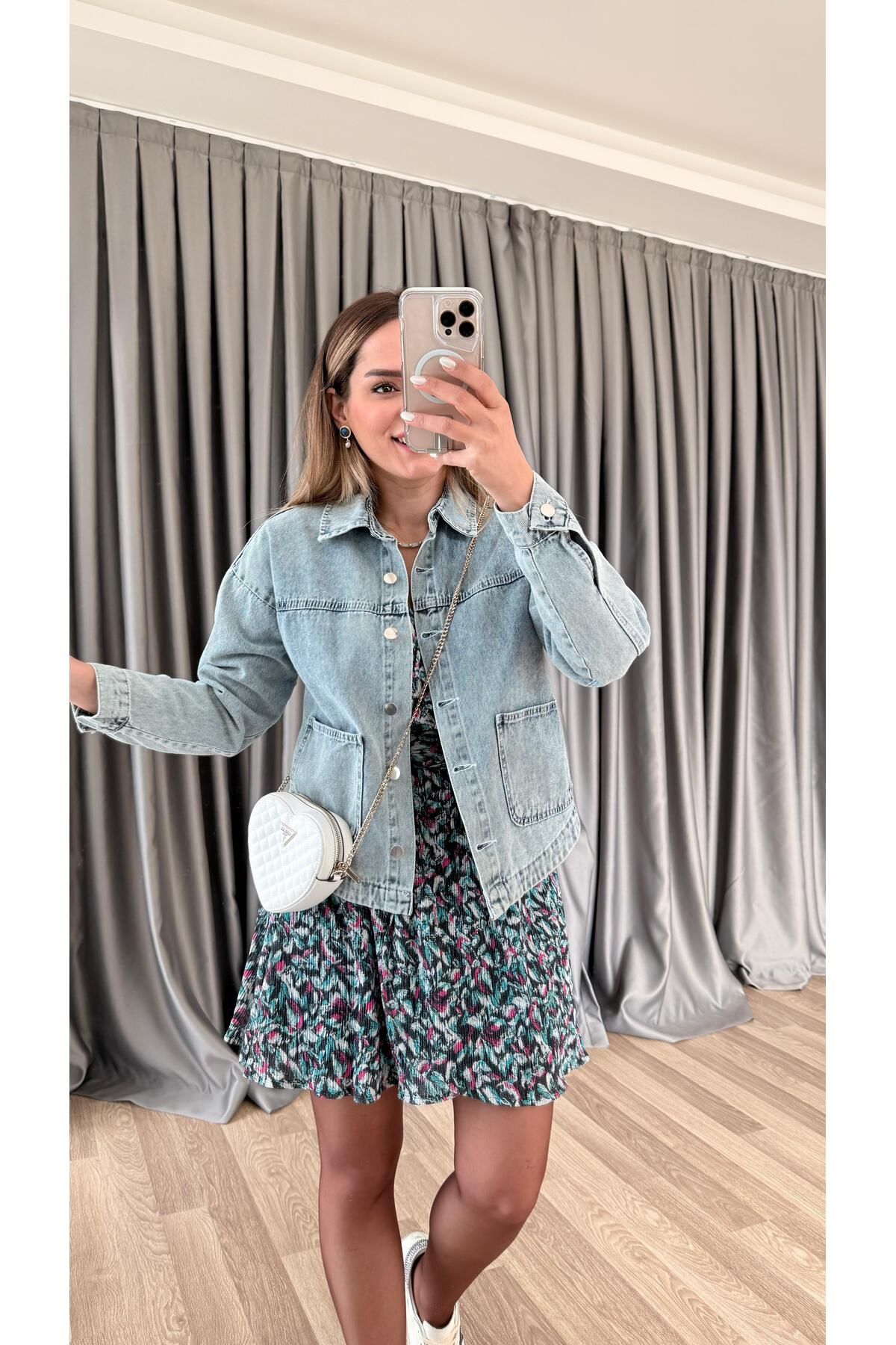 pelin yıldız butik Cep Detaylı Kot Ceket