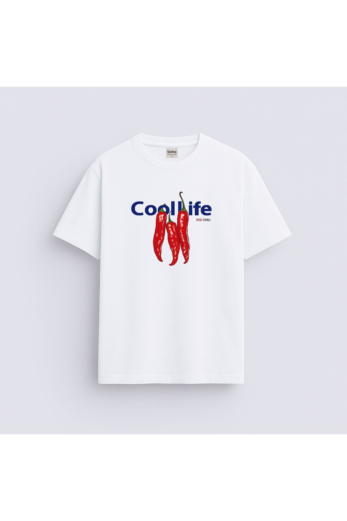sielta Cool Life Red Chili Baskılı Unisex Kadın Erkek Bisiklet Yaka T-Shirt Tişört