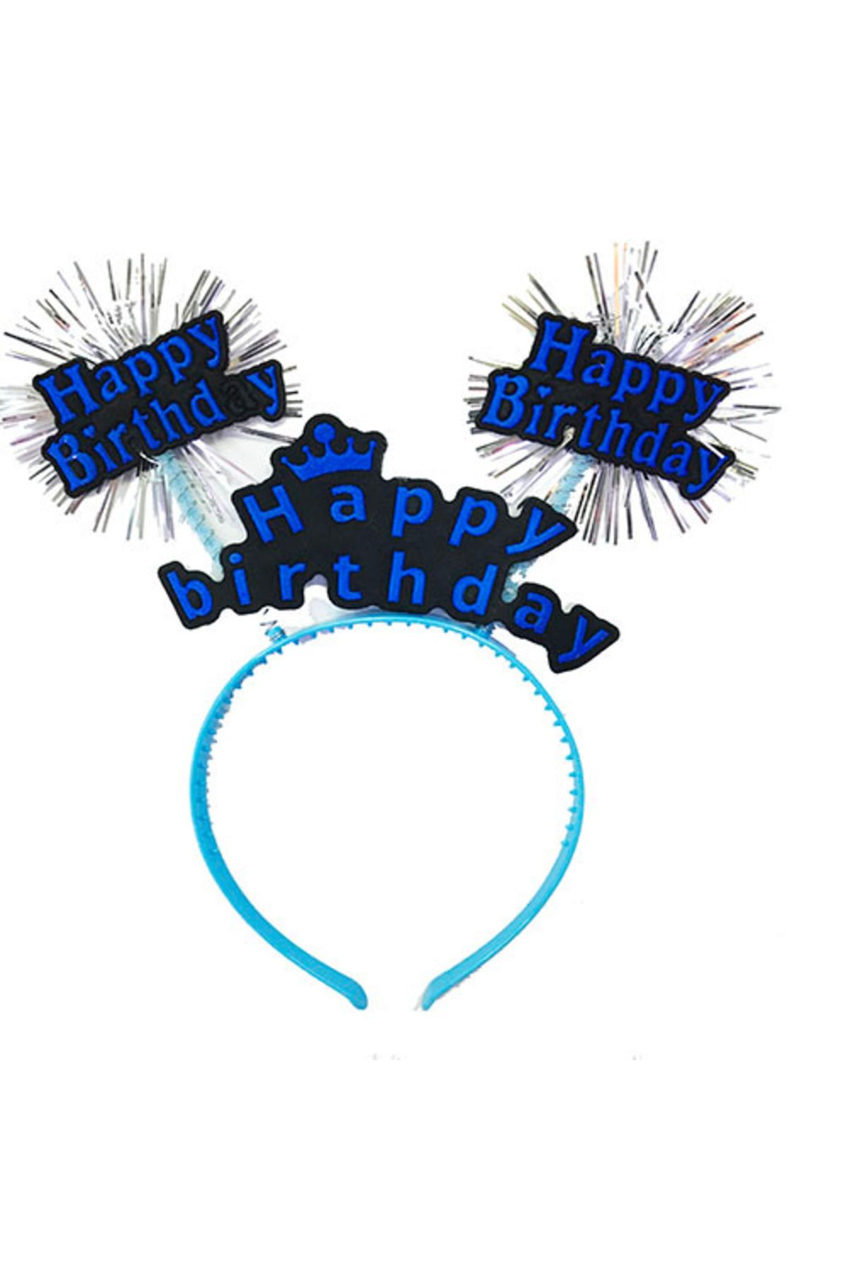 Serero Happy Birthday Yazılı Püsküllü Neon Mavi Renk Doğum Günü Tacı 22x19 cm