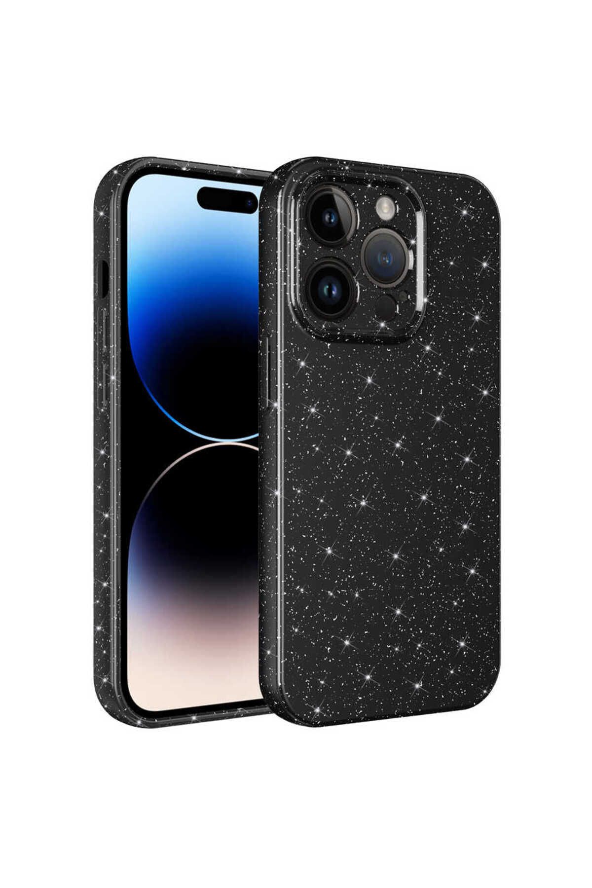 halkhouse Apple iPhone 14 Pro Kılıf Kamera Korumalı Simli Lüks Esnek Slikon Kotno Kapak