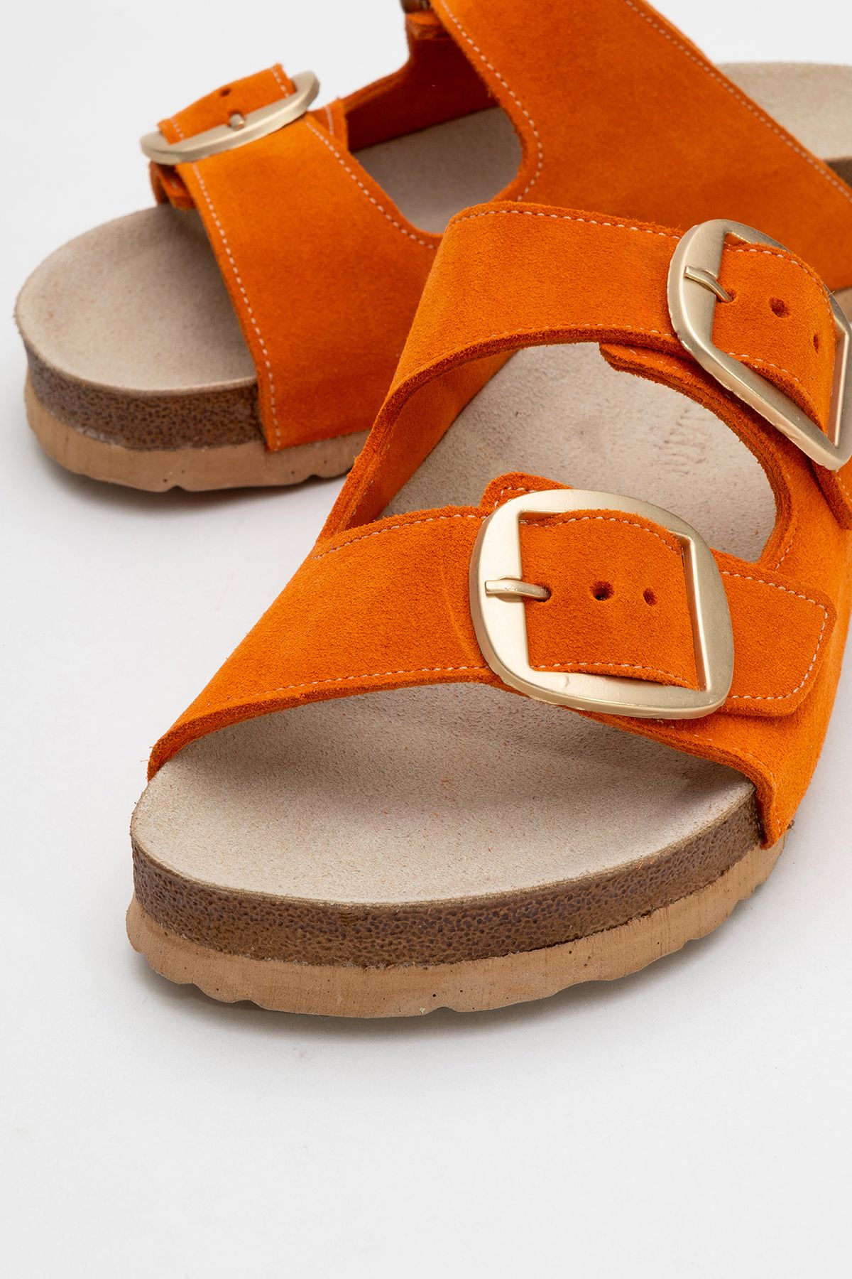 Ataköy Ayakkabı-Women's Leather Double Buckle Slippers 3